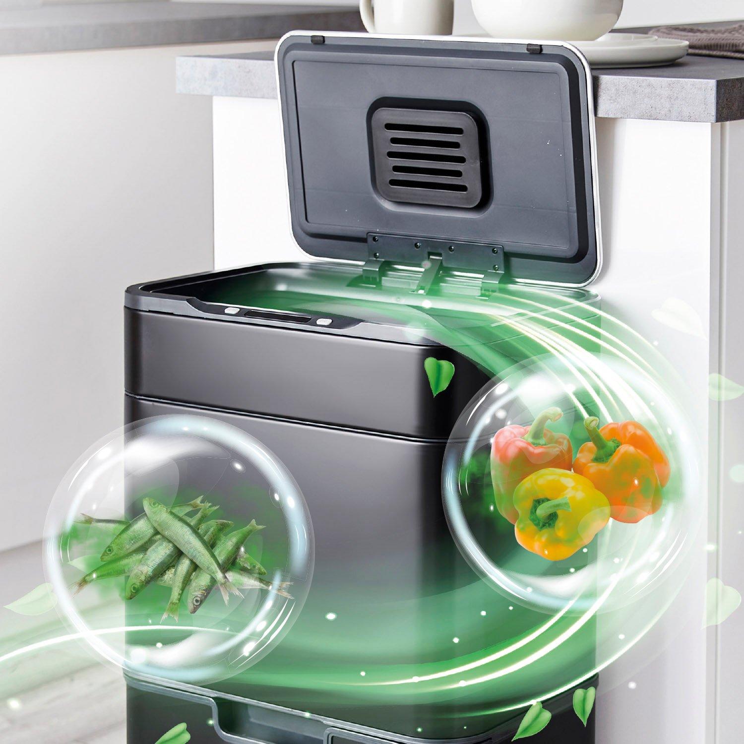 Black - Tower - 50L Ozone Recycling Sensor Bin Black - 2