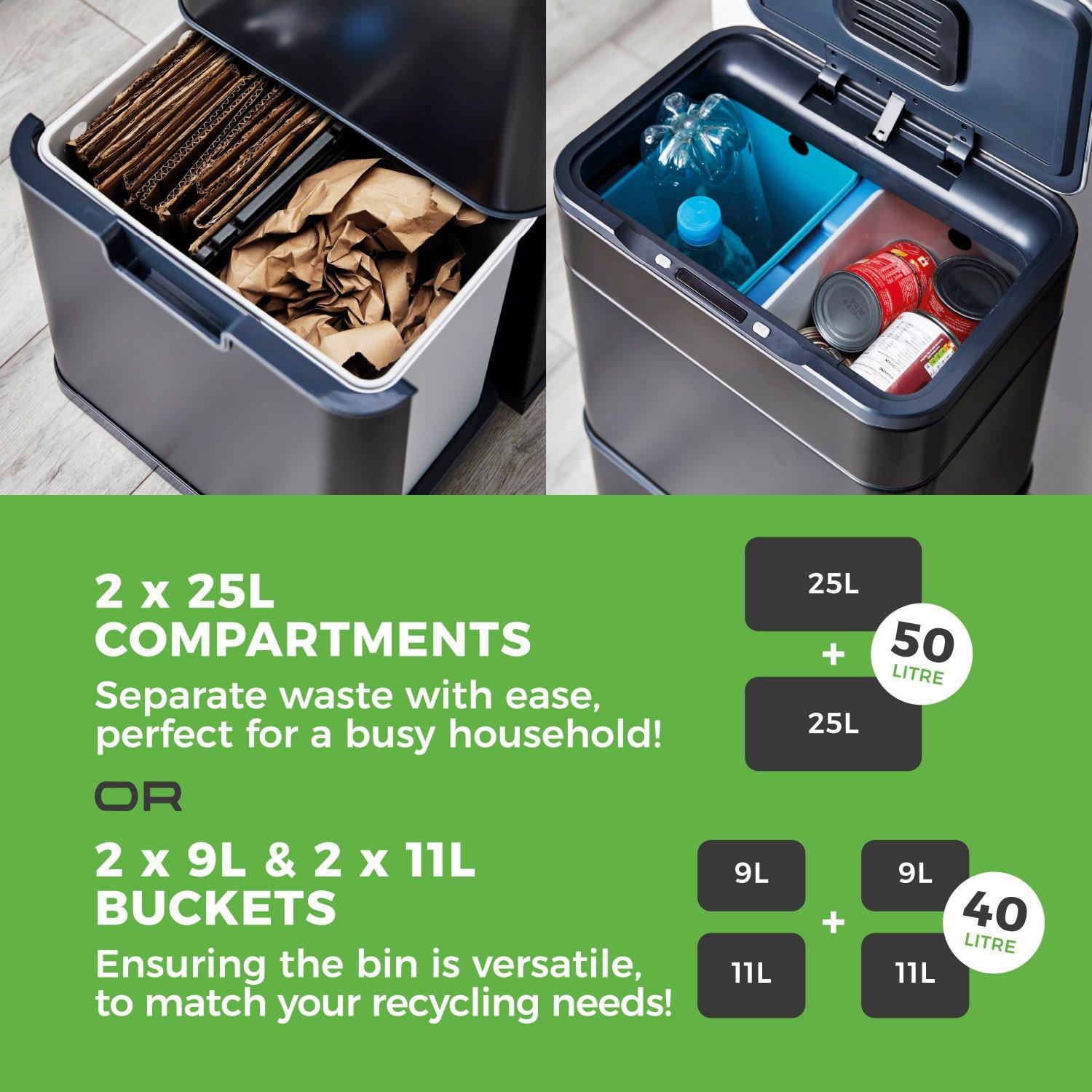 Black - Tower - 50L Ozone Recycling Sensor Bin Black - 4