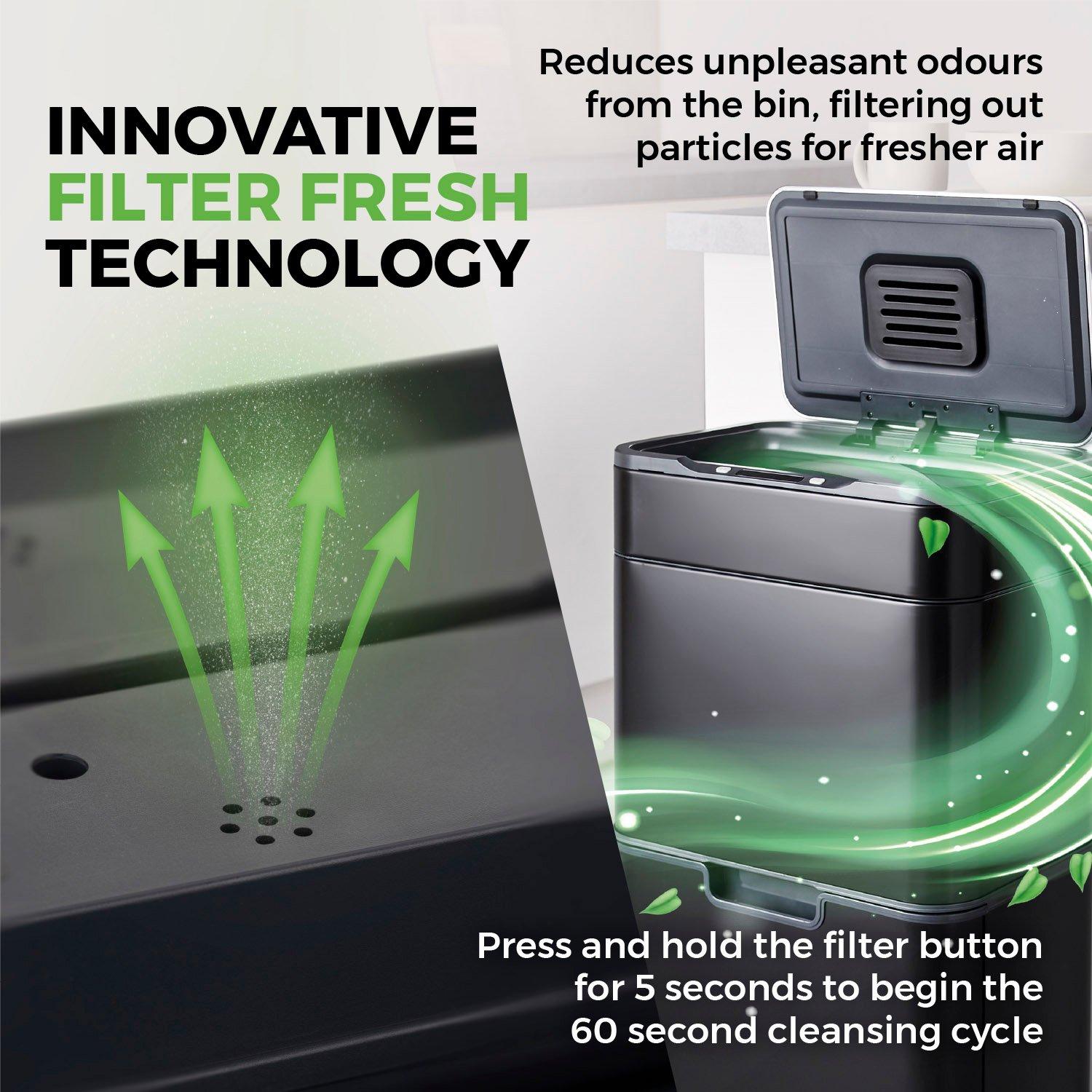 Black - Tower - 50L Ozone Recycling Sensor Bin Black - 6