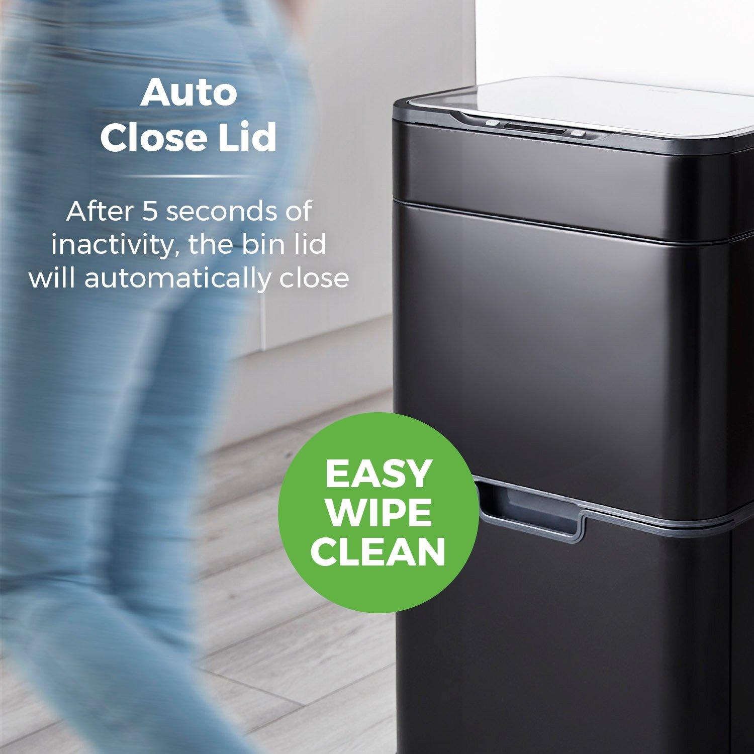 Black - Tower - 50L Ozone Recycling Sensor Bin Black - 8