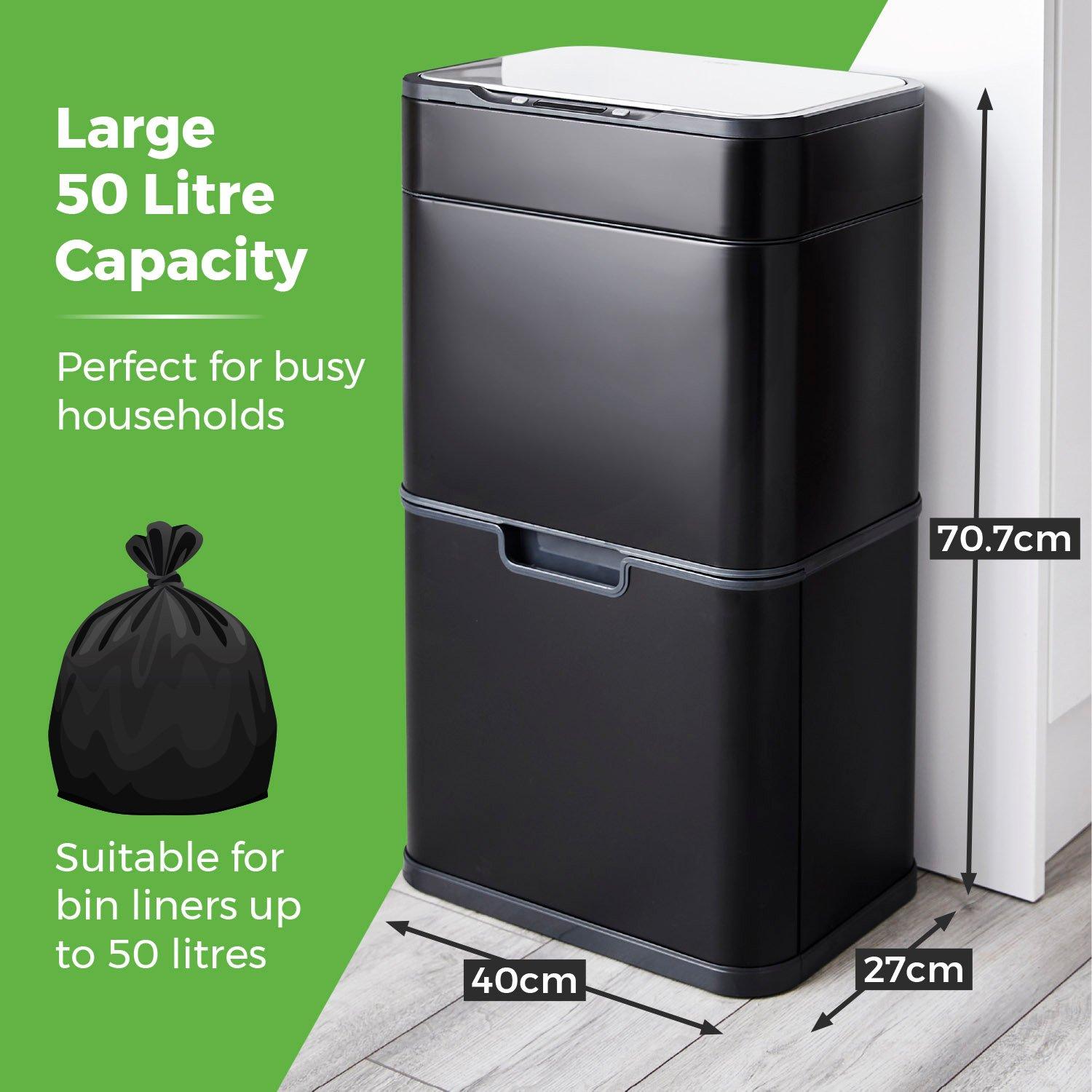 Black - Tower - 50L Ozone Recycling Sensor Bin Black - 9