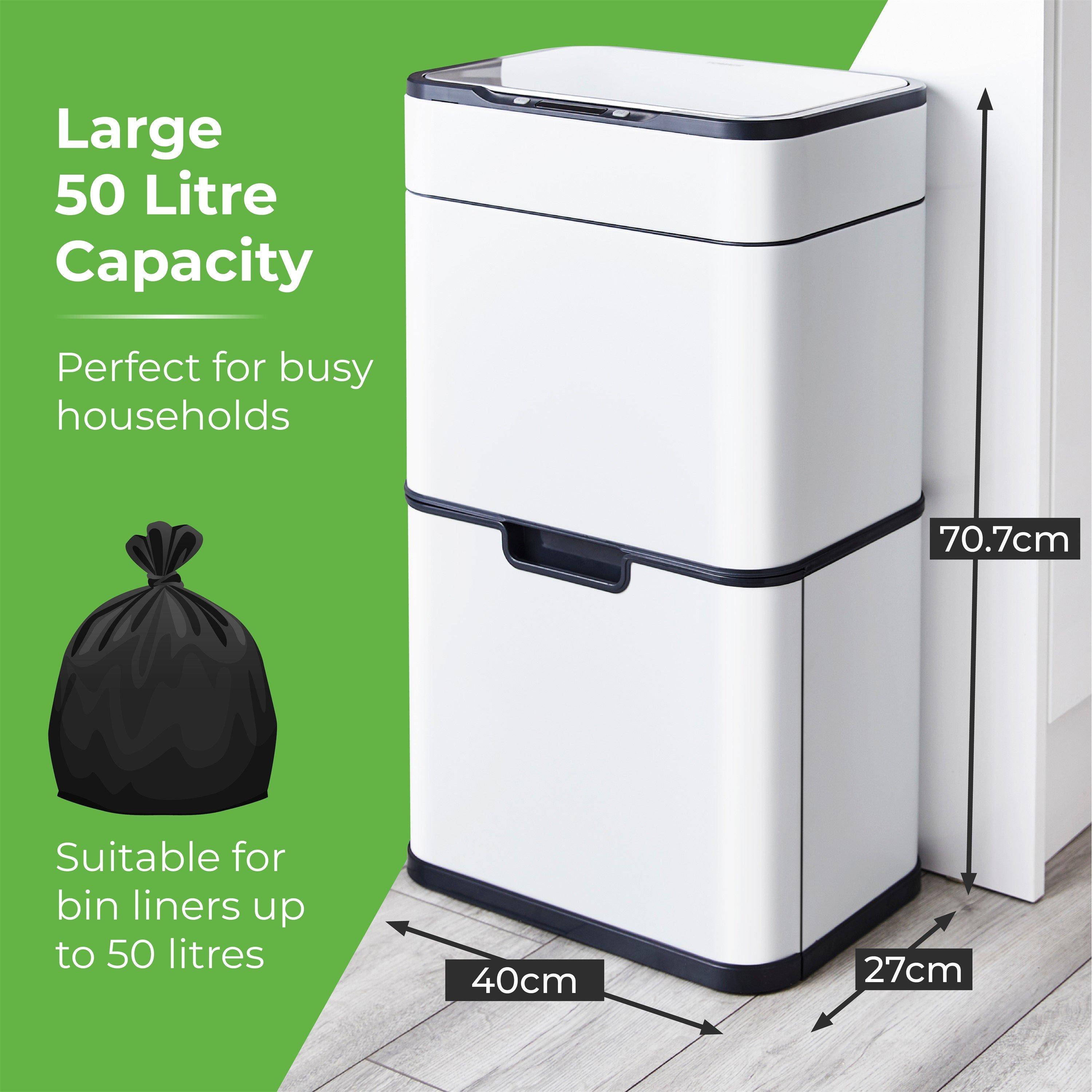 White - Tower - 50L Ozone Recycling Sensor Bin White - 11