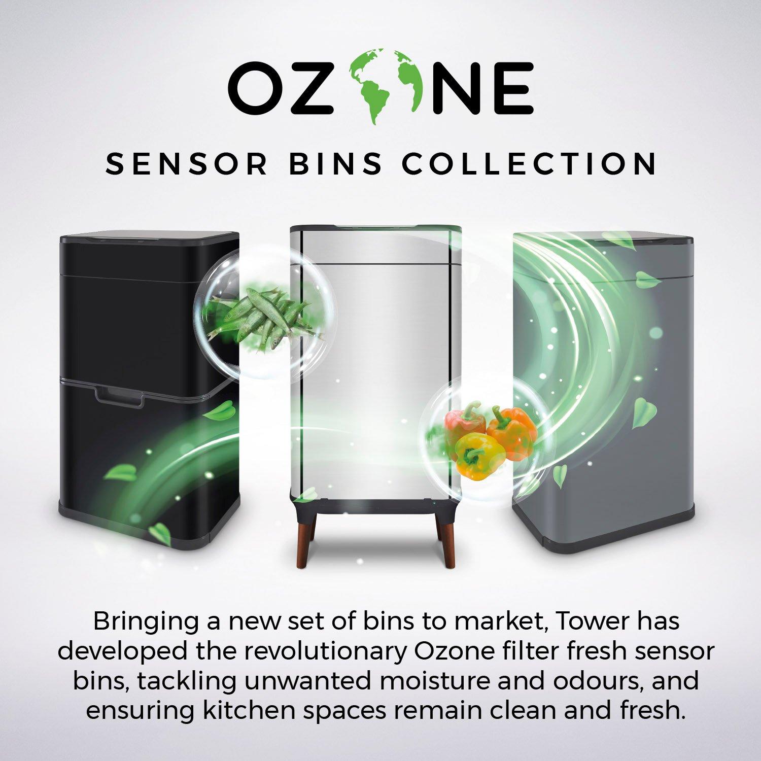 White - Tower - 50L Ozone Recycling Sensor Bin White - 12