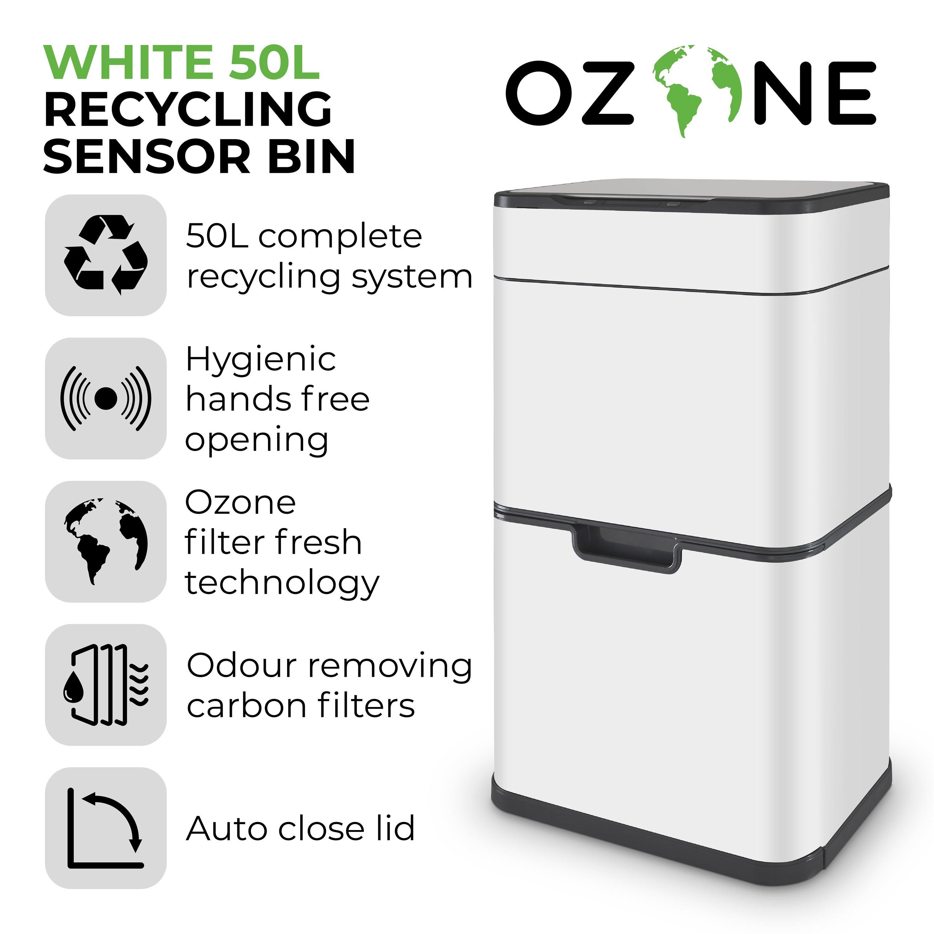 White - Tower - 50L Ozone Recycling Sensor Bin White - 5