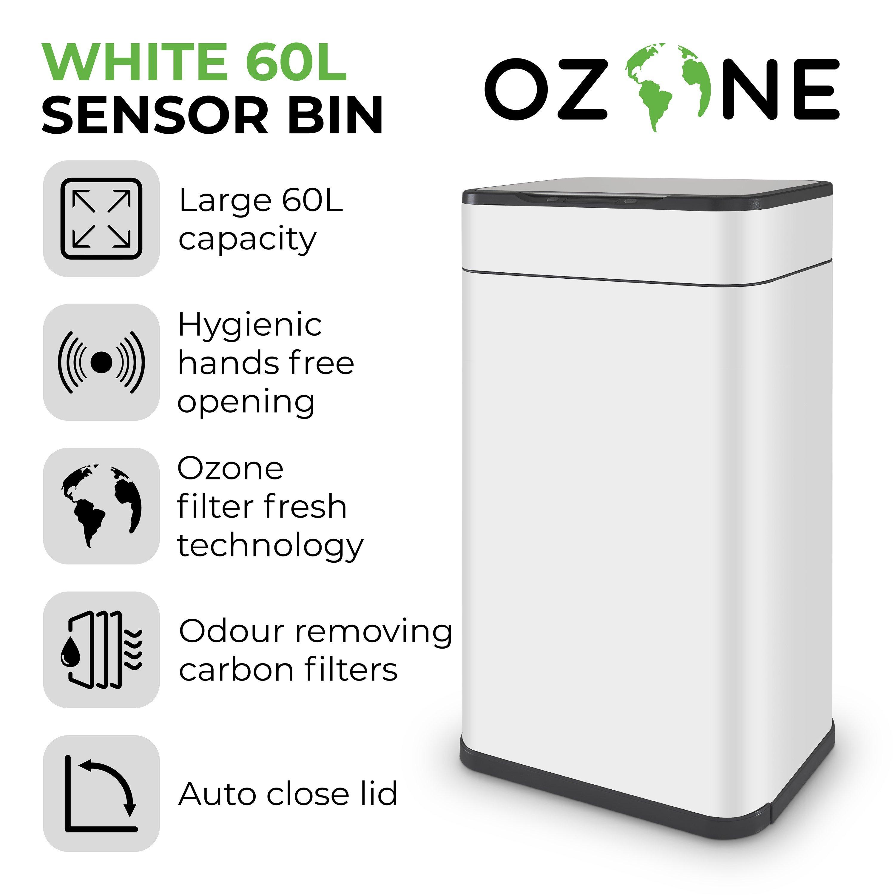 White - Tower - 60L Ozone Sensor Bin White - 3