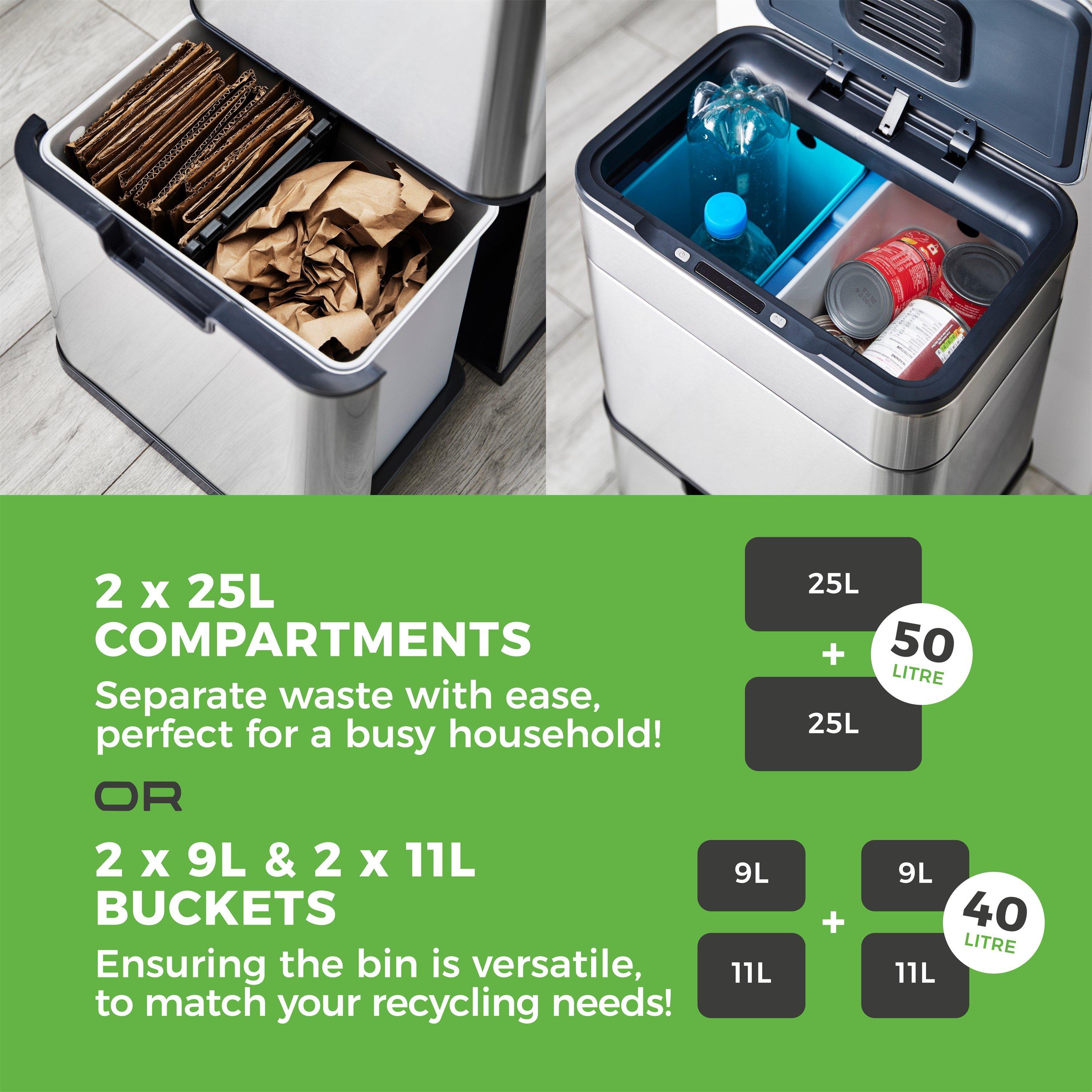 Stainless Steel - Tower - 50L Ozone Recycling Sensor Bin S/Steel - 4