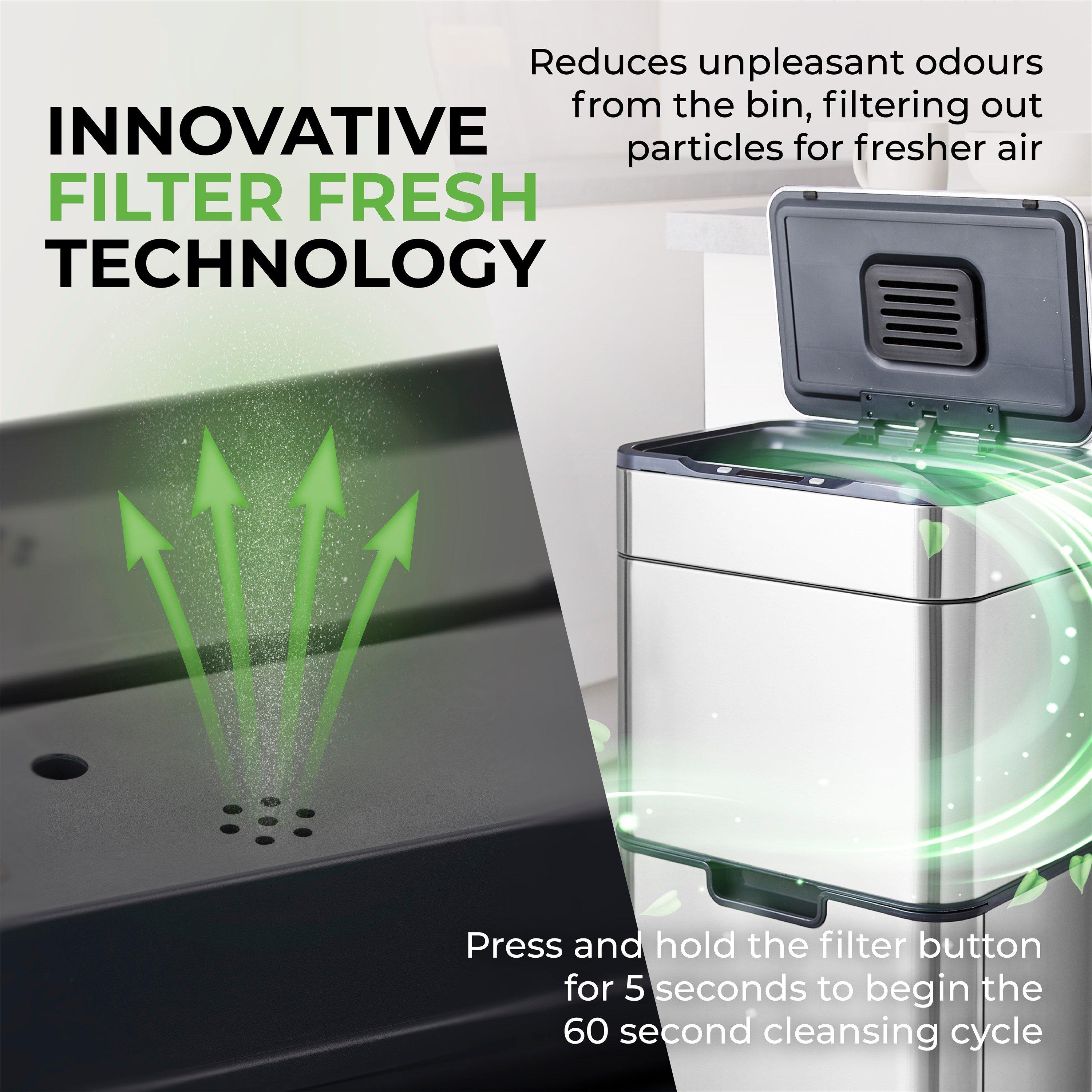 Stainless Steel - Tower - 50L Ozone Recycling Sensor Bin S/Steel - 6