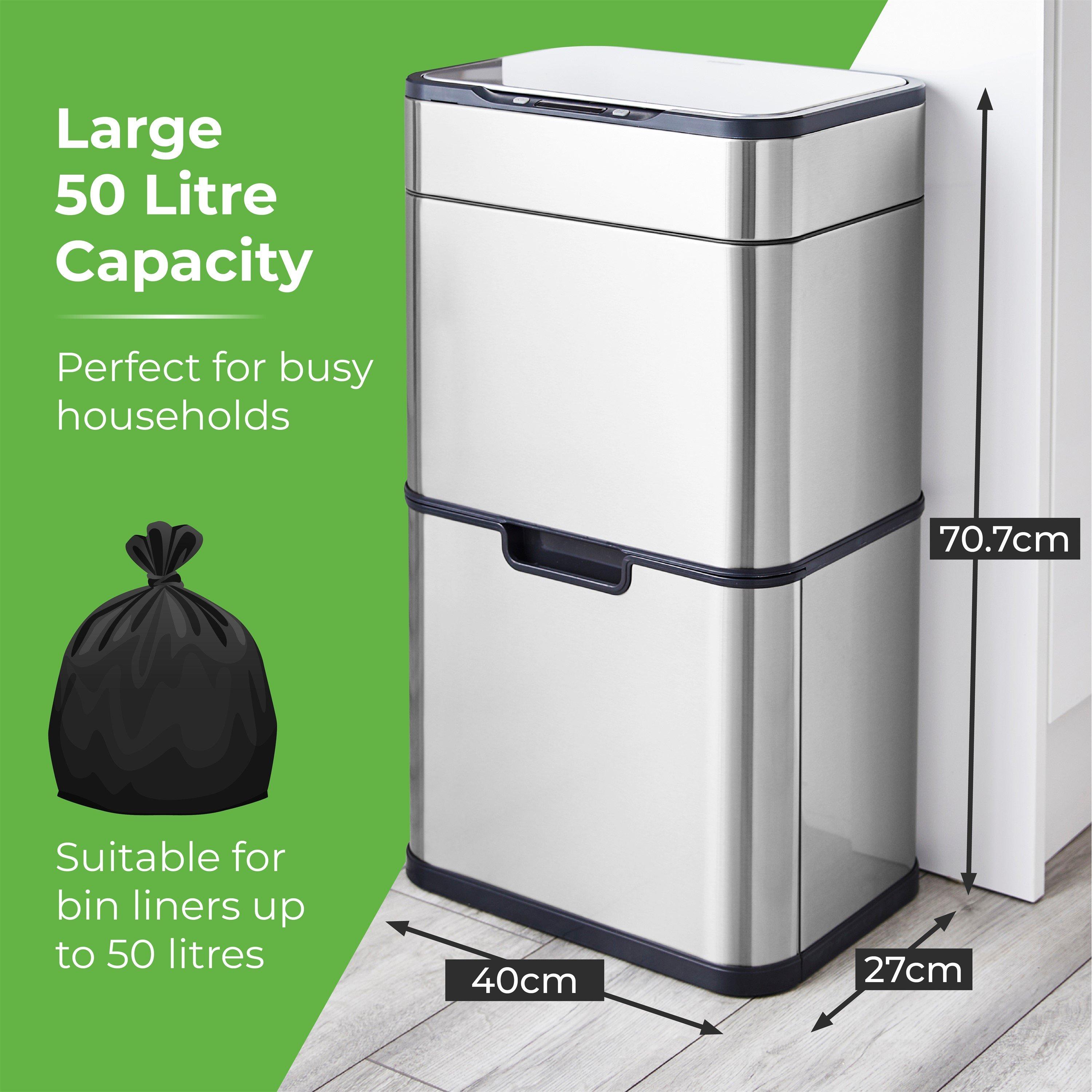 Stainless Steel - Tower - 50L Ozone Recycling Sensor Bin S/Steel - 9