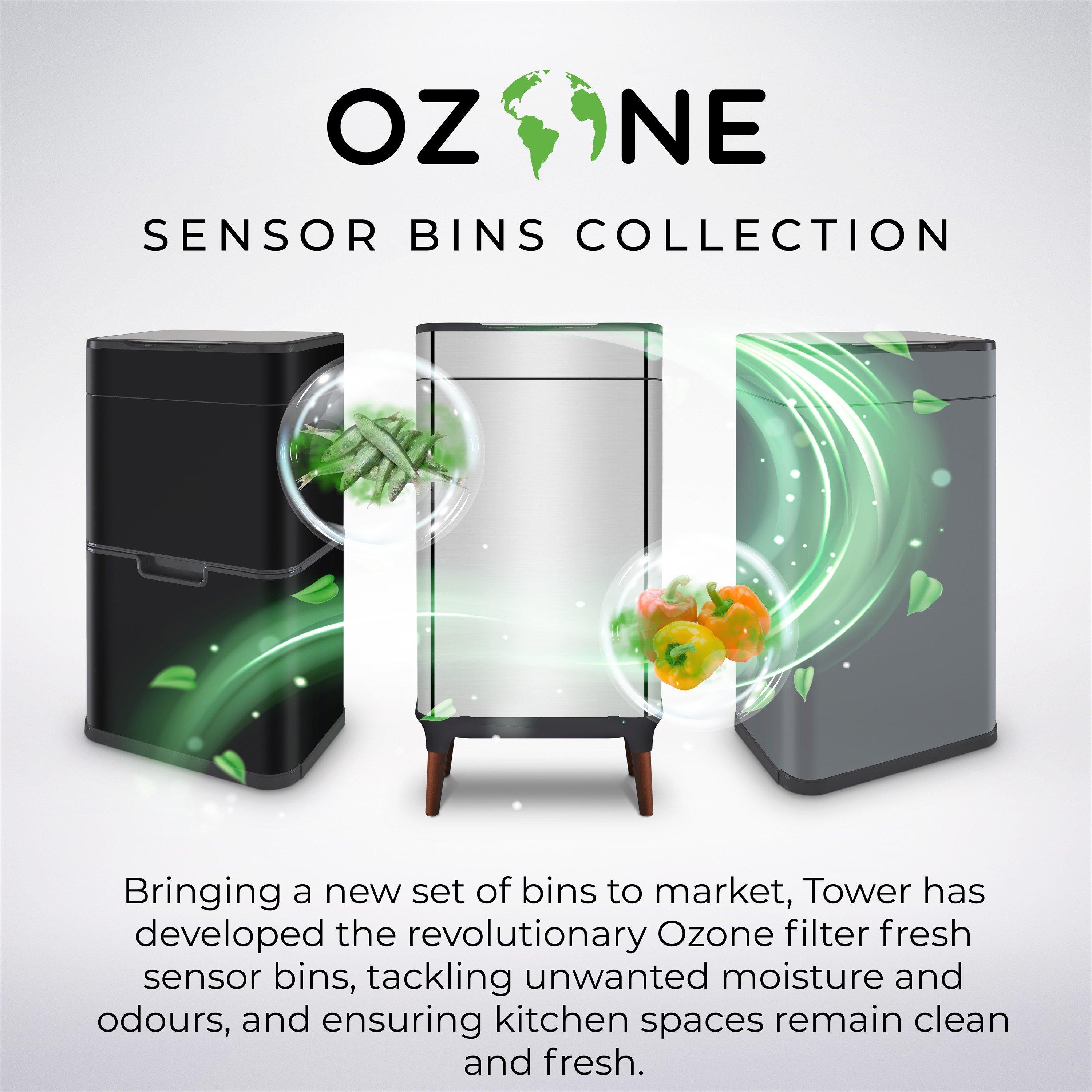 Stainless Steel - Tower - 50L Ozone Recycling Sensor Bin S/Steel - 10