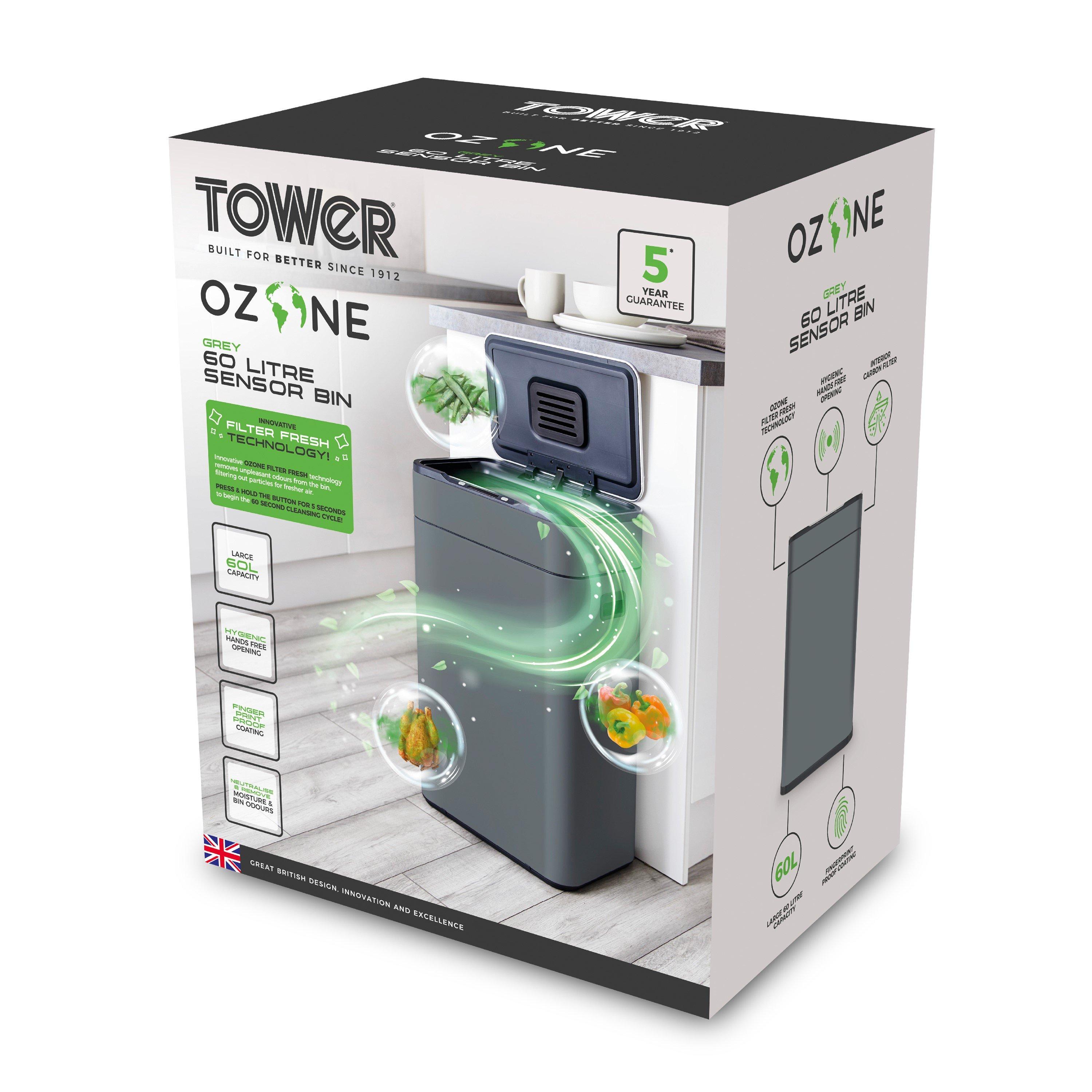 Grey - Tower - 60L Ozone Sensor Bin Grey - 11