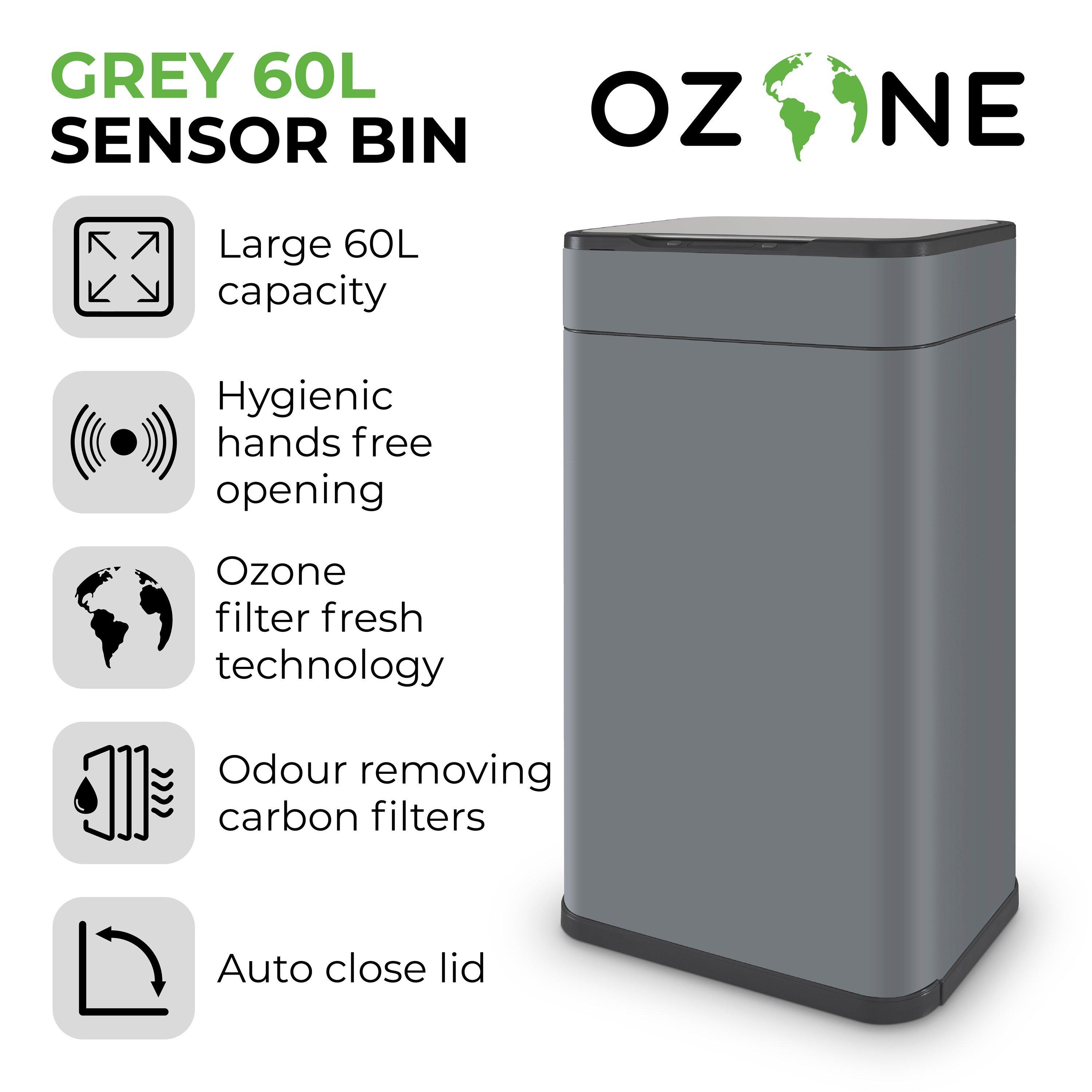 Grey - Tower - 60L Ozone Sensor Bin Grey - 3