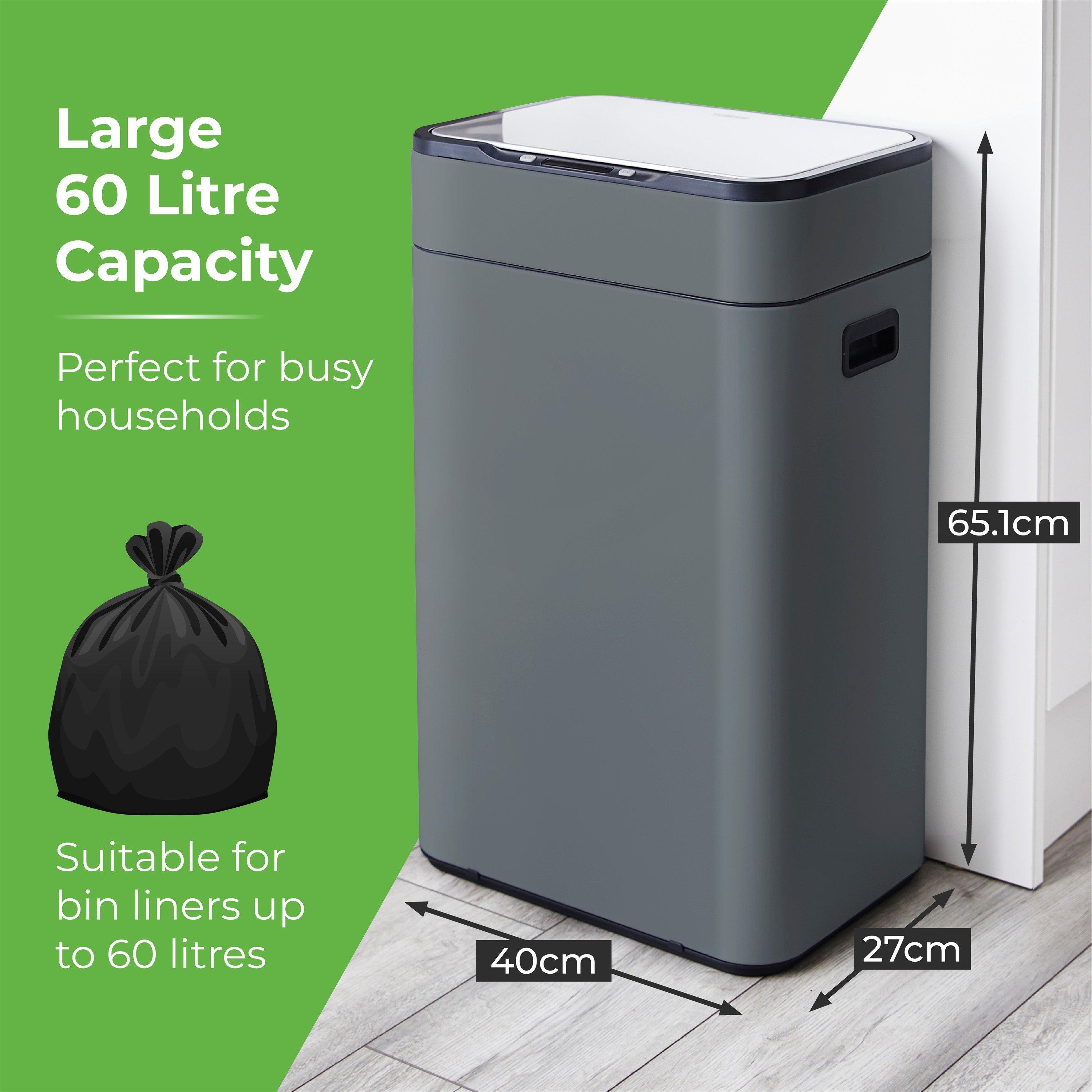 Grey - Tower - 60L Ozone Sensor Bin Grey - 4
