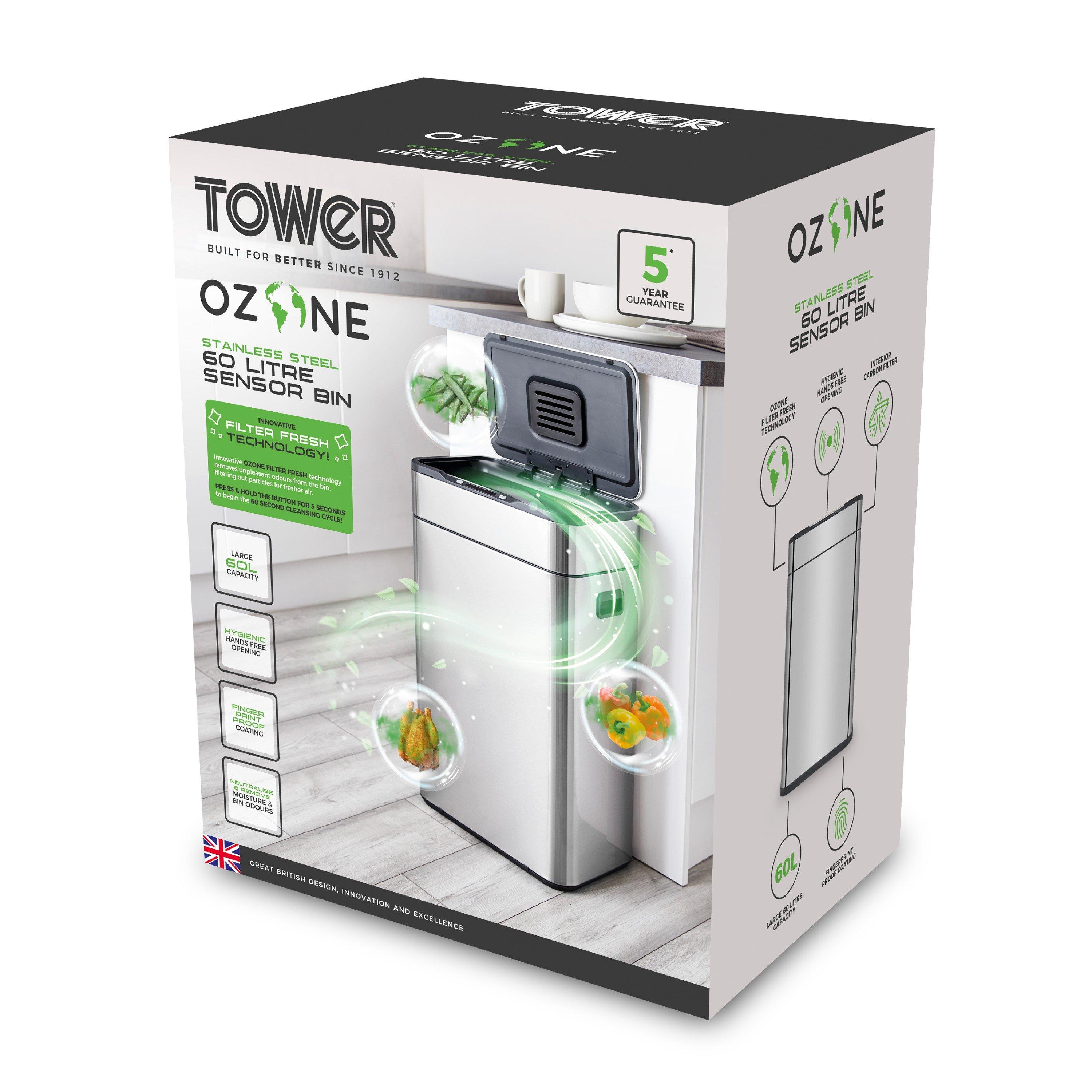 Stainless Steel - Tower - 60L Ozone Sensor Bin S/Steel - 11