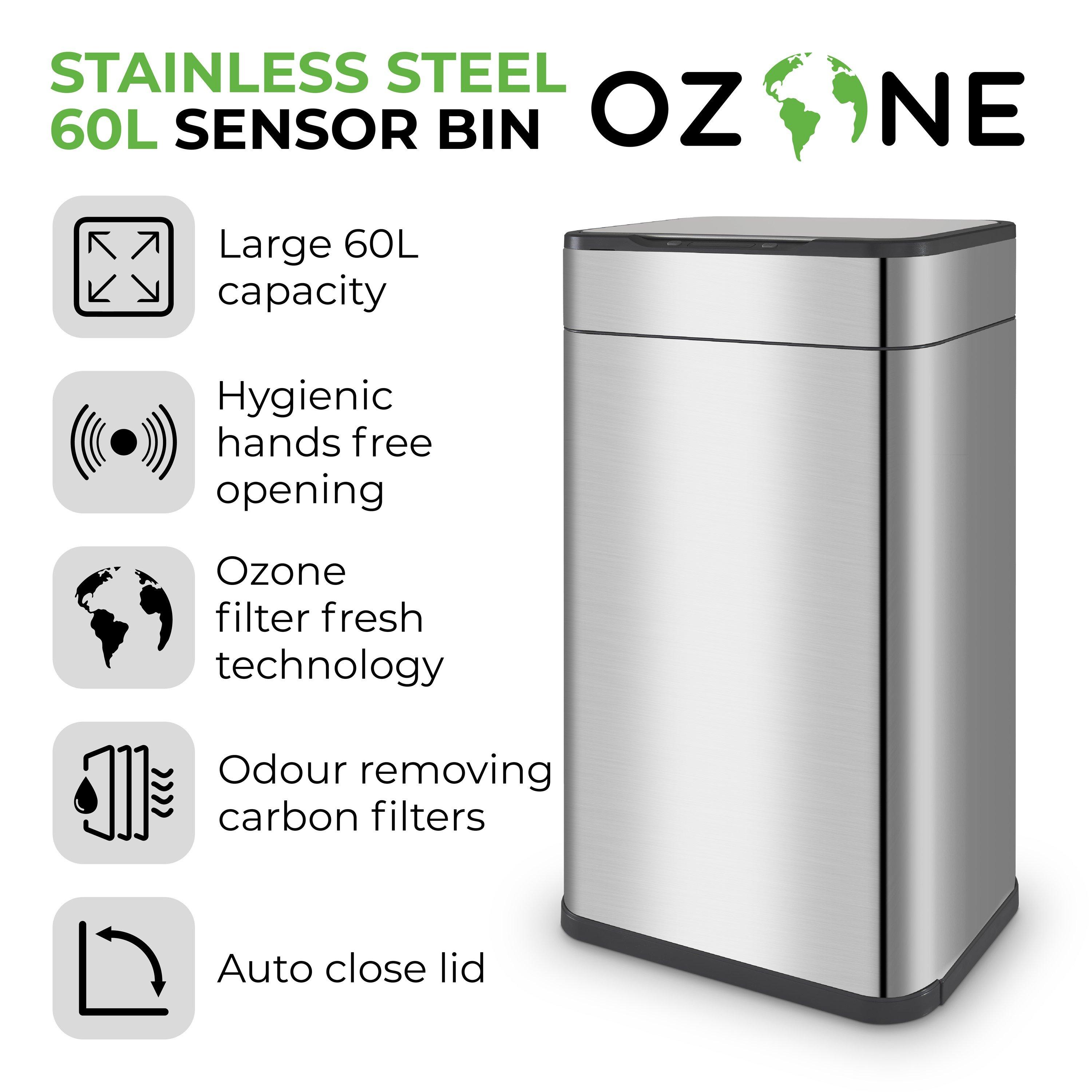 Stainless Steel - Tower - 60L Ozone Sensor Bin S/Steel - 3
