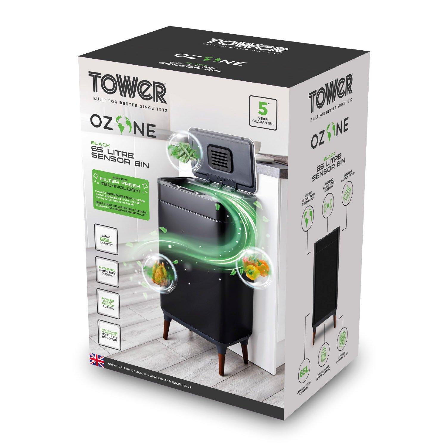 Black - Tower - 65L Ozone Sensor Bin Black - 11