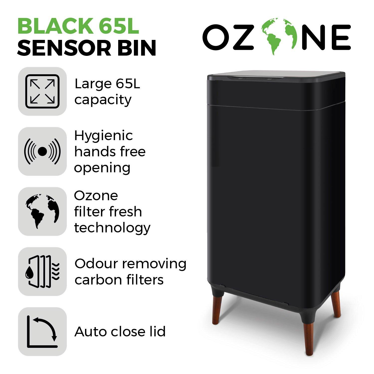 Black - Tower - 65L Ozone Sensor Bin Black - 3