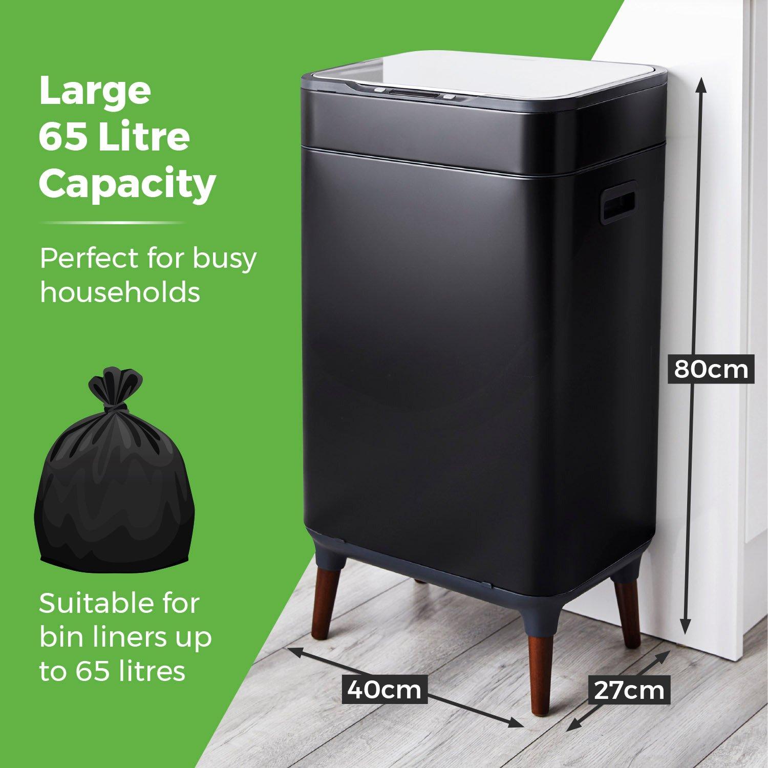 Black - Tower - 65L Ozone Sensor Bin Black - 4