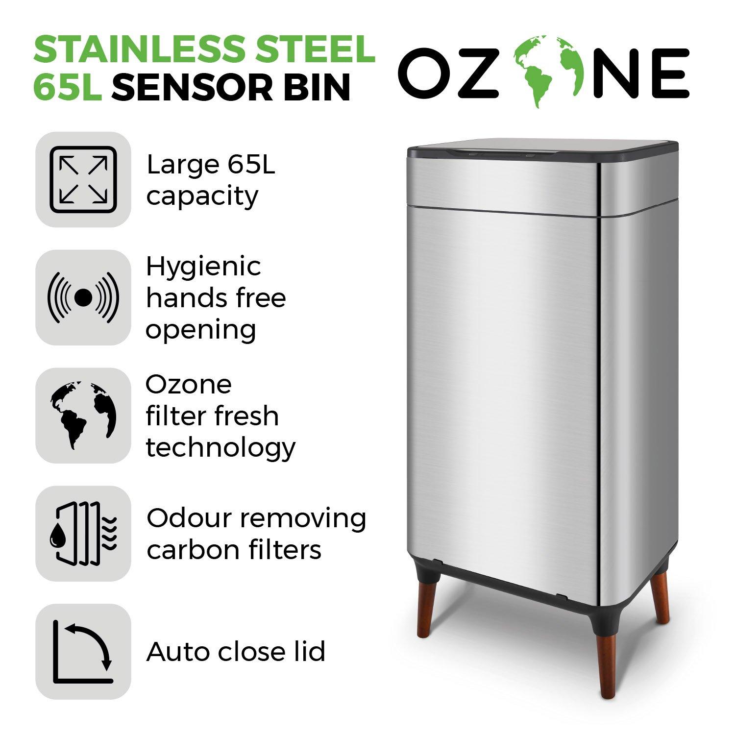 Stainless Steel - Tower - 65L Ozone Sensor Bin S/Steel - 4