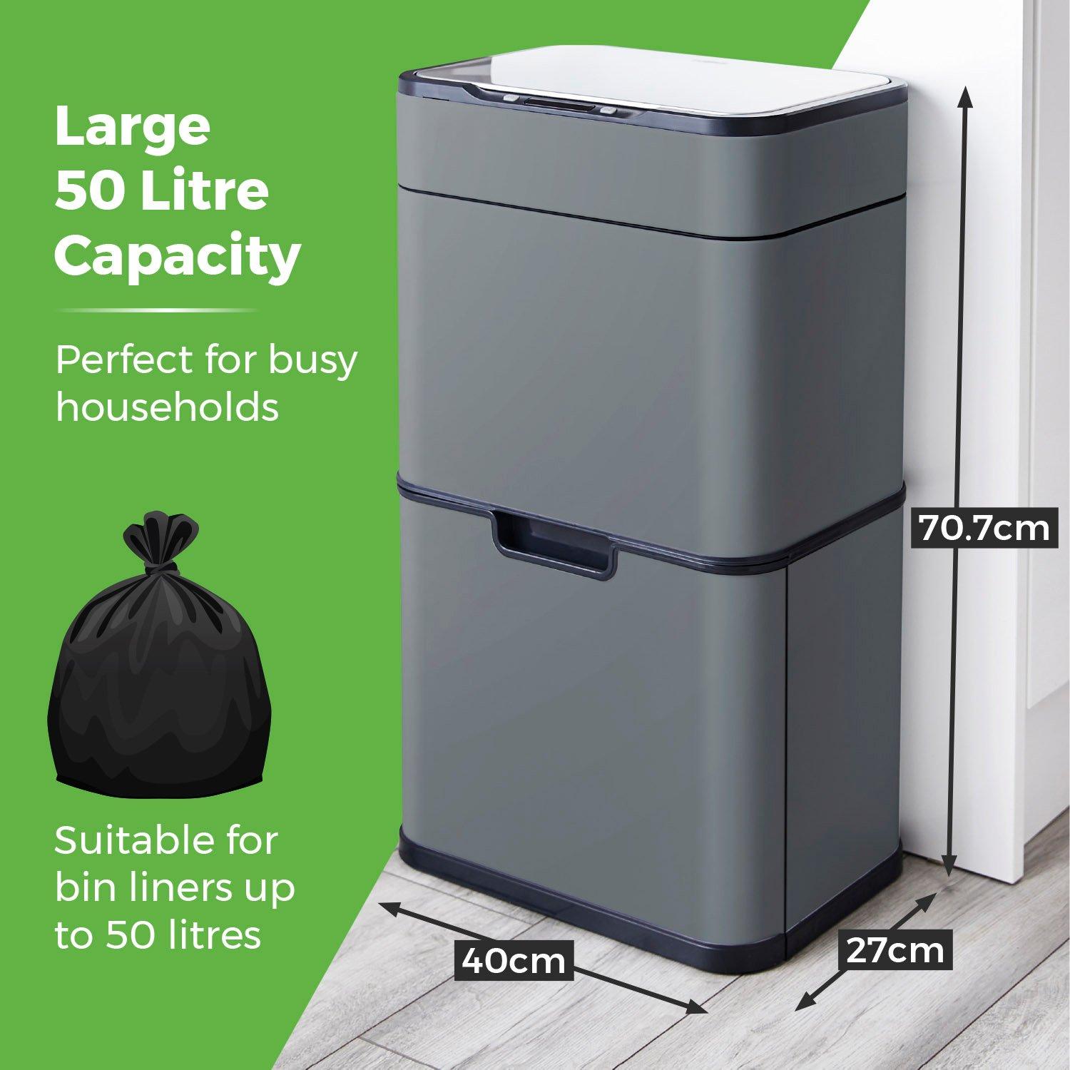 Grey - Tower - 50L Ozone Recycling Sensor Bin Grey - 9