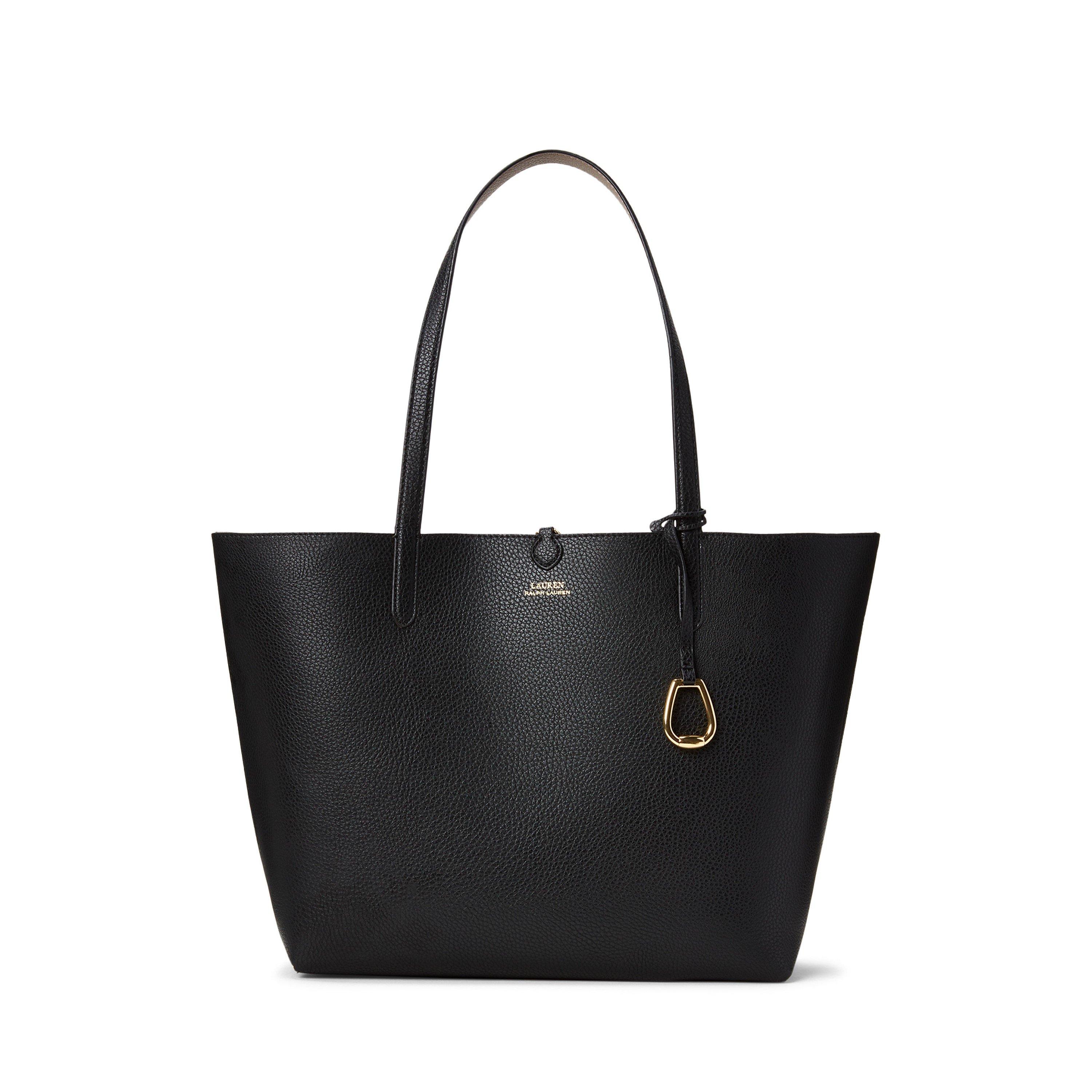 Black/Taupe - Lauren by Ralph Lauren - Women's Reversible Leather Tote Bag - 1