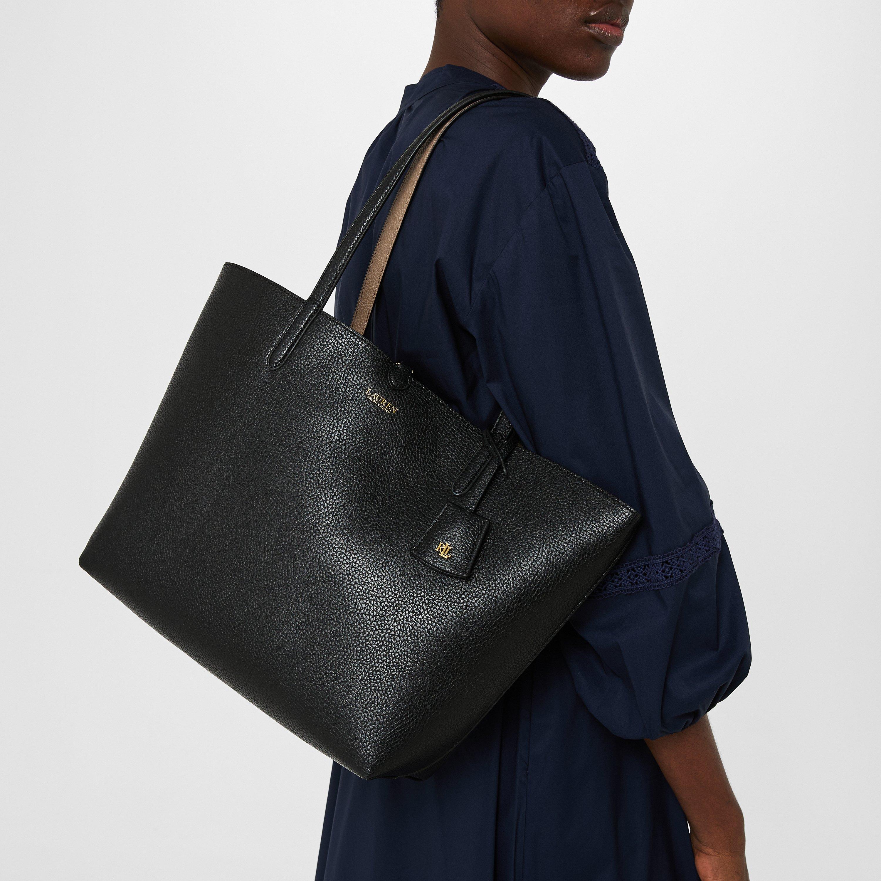 Black/Taupe - Lauren by Ralph Lauren - Women's Reversible Leather Tote Bag - 2