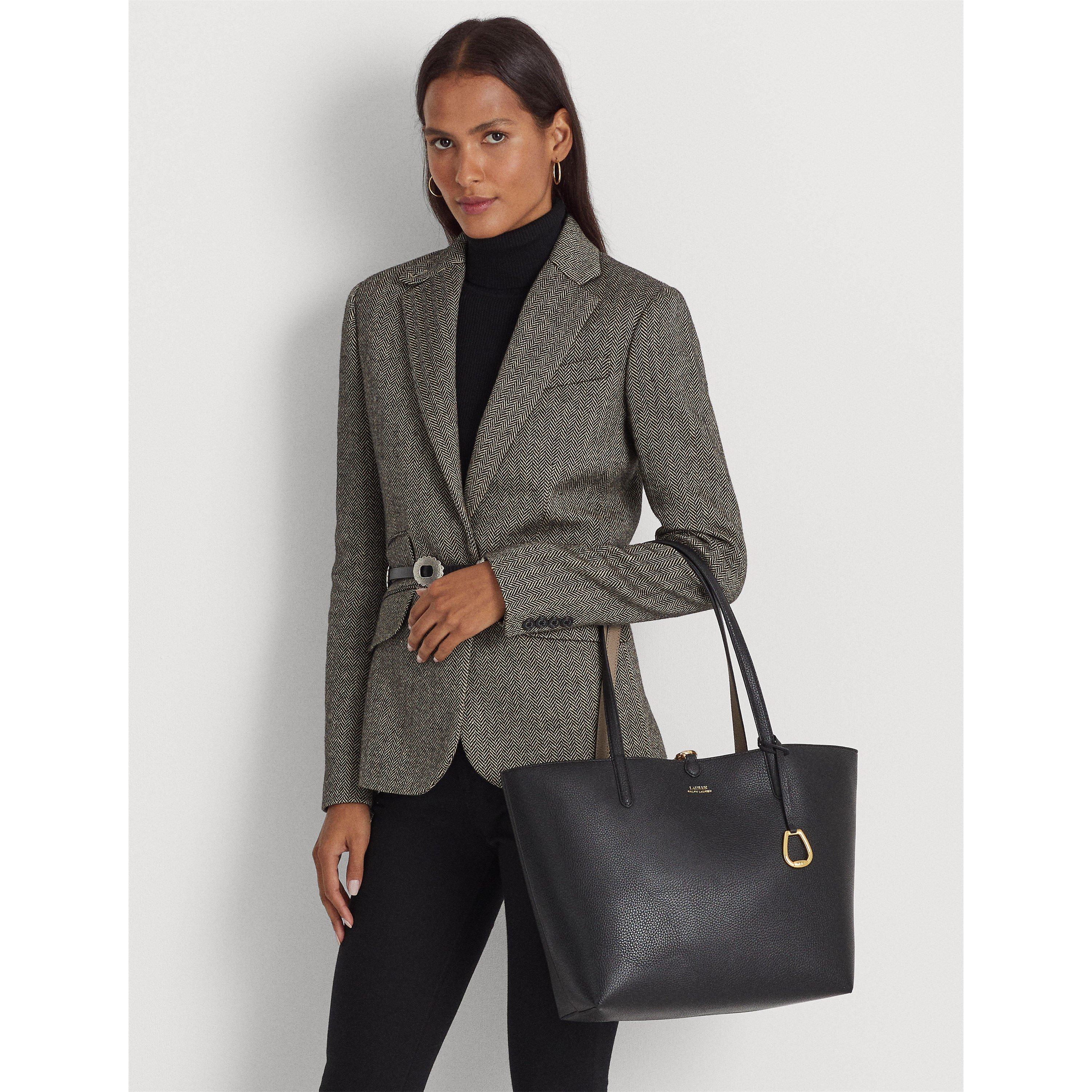 Black/Taupe - Lauren by Ralph Lauren - Women's Reversible Leather Tote Bag - 7