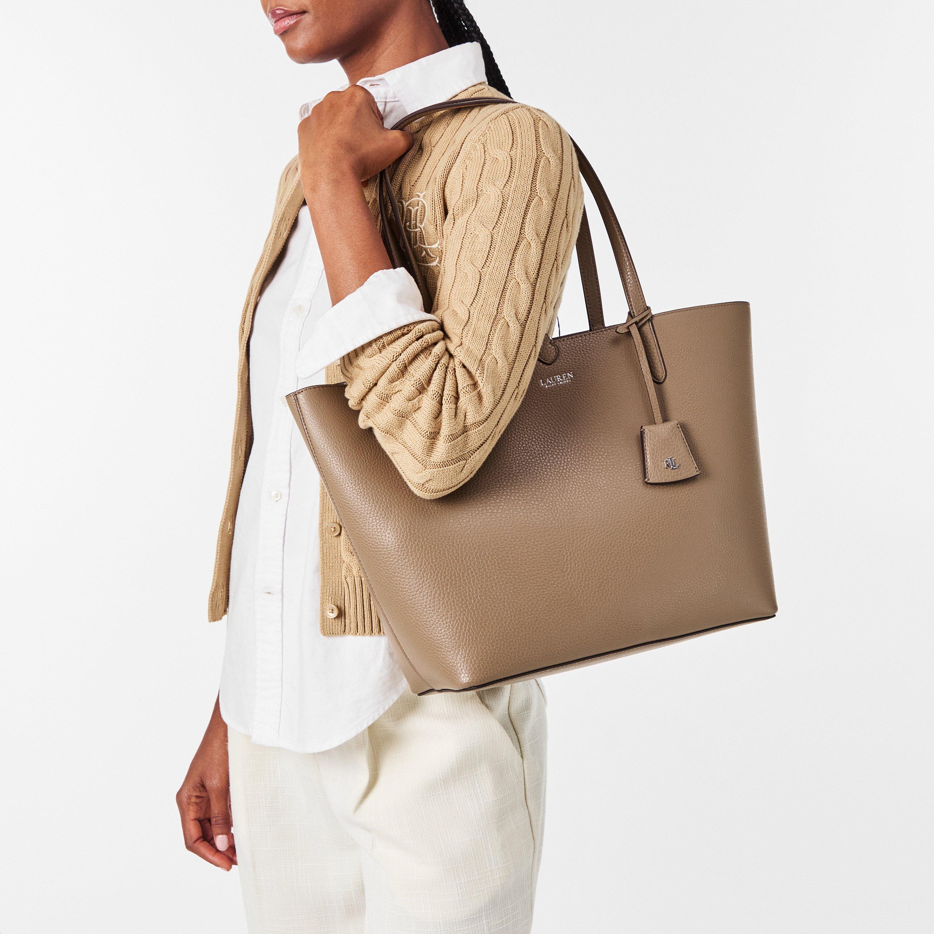 Taupe - Lauren by Ralph Lauren - Women's Reversible Leather Tote Bag - 3