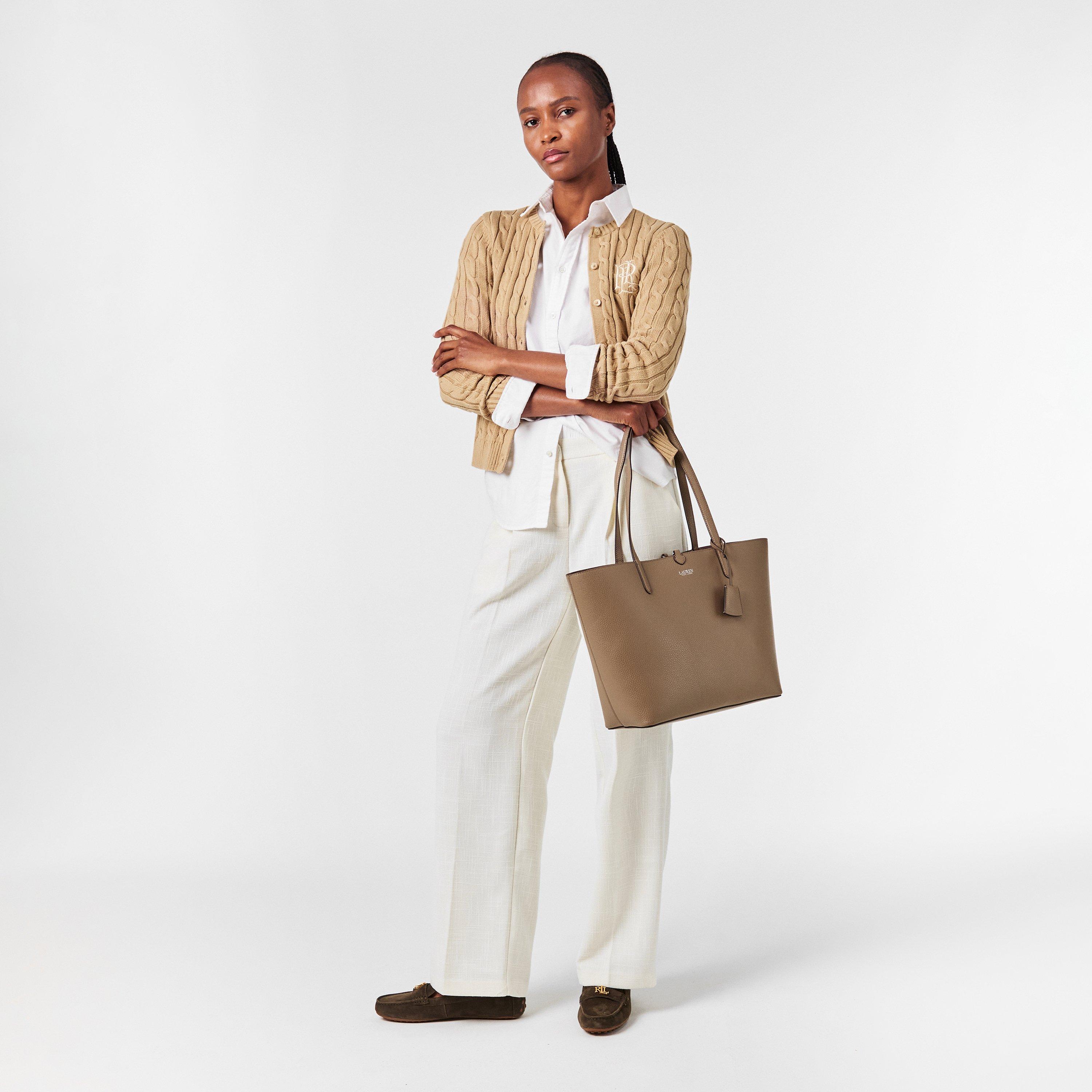 Taupe - Lauren by Ralph Lauren - Women's Reversible Leather Tote Bag - 6