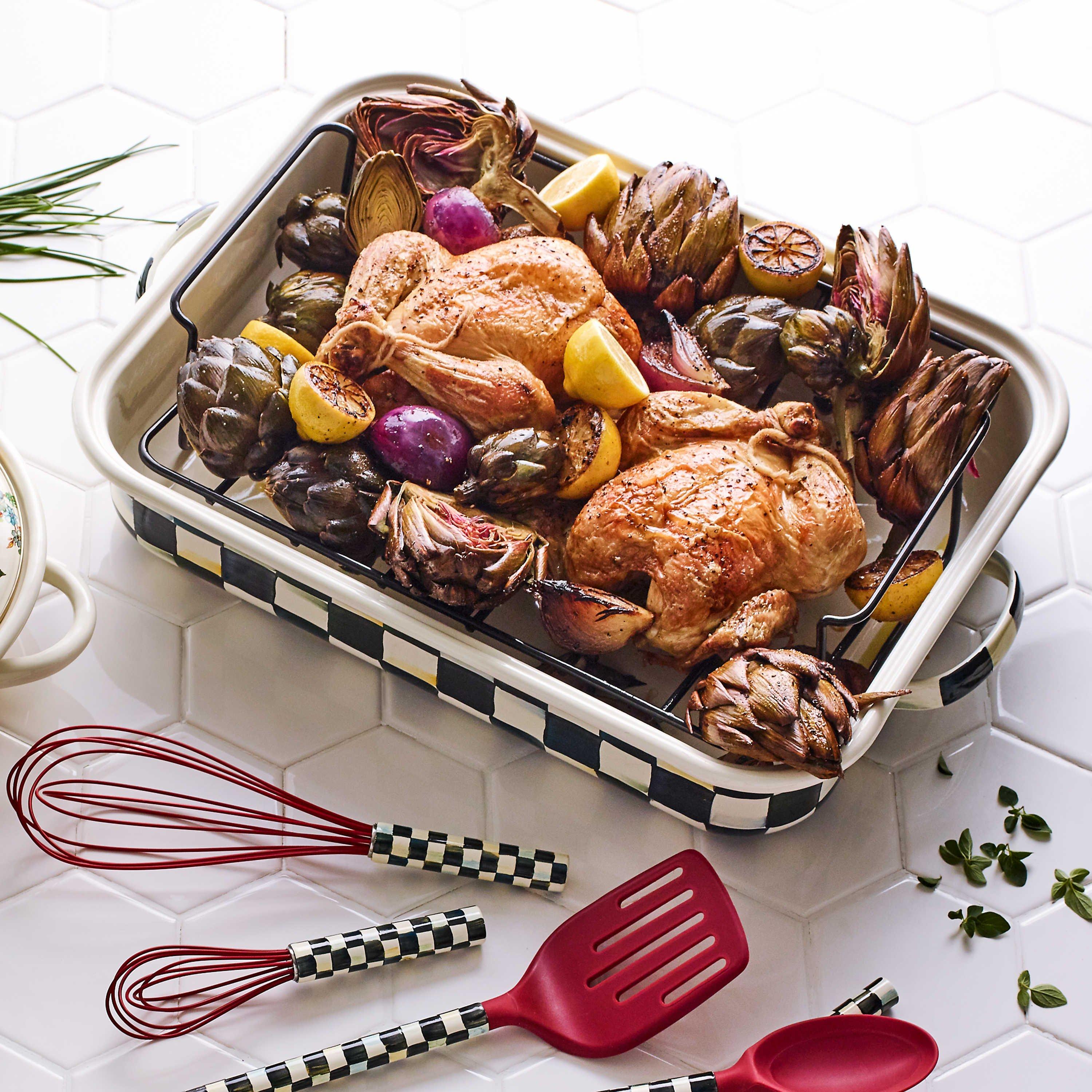 Black - MacKenzie-Childs - Courtly Check Enamel Roasting Pan with Rack - 2