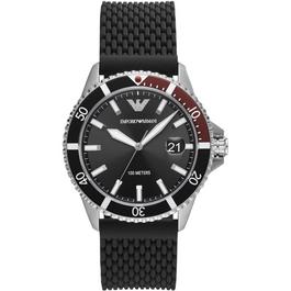 Emporio Armani World Explorer Three Hand Date Black Mesh Silicone Watch AR11341