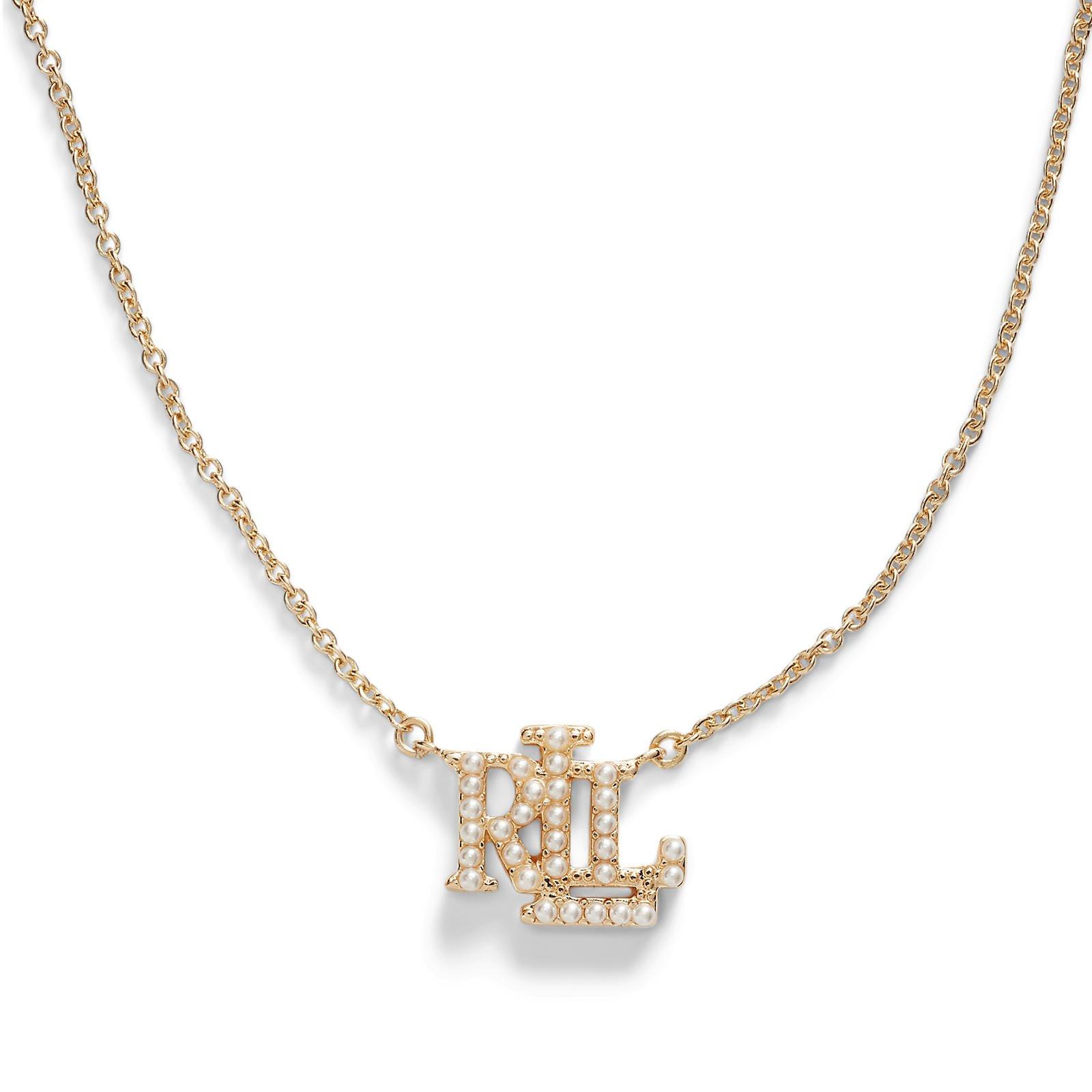 Lauren by Ralph Lauren Lauren Ralph Lauren Gold Pearl Logo Necklace - Gold/Pearl