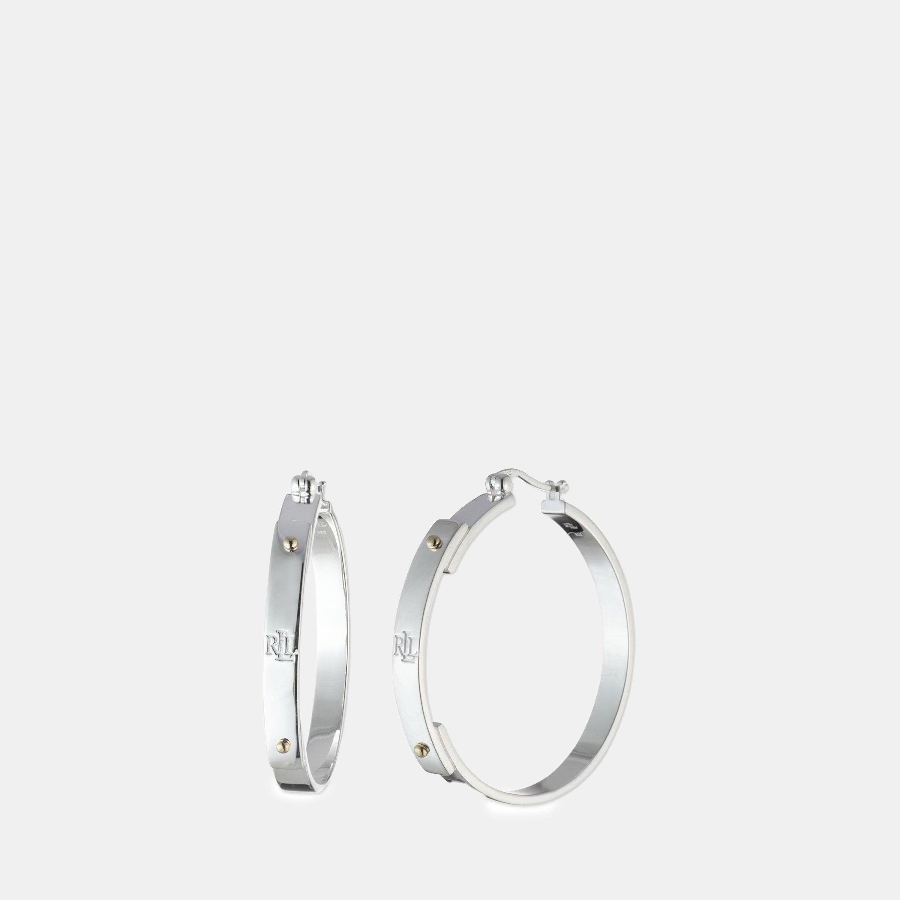 Silver 925/Gold - Ralph Lauren - Lauren Ralph Lauren Sterling Silver & Gold Logo Hoop Earrings - 1