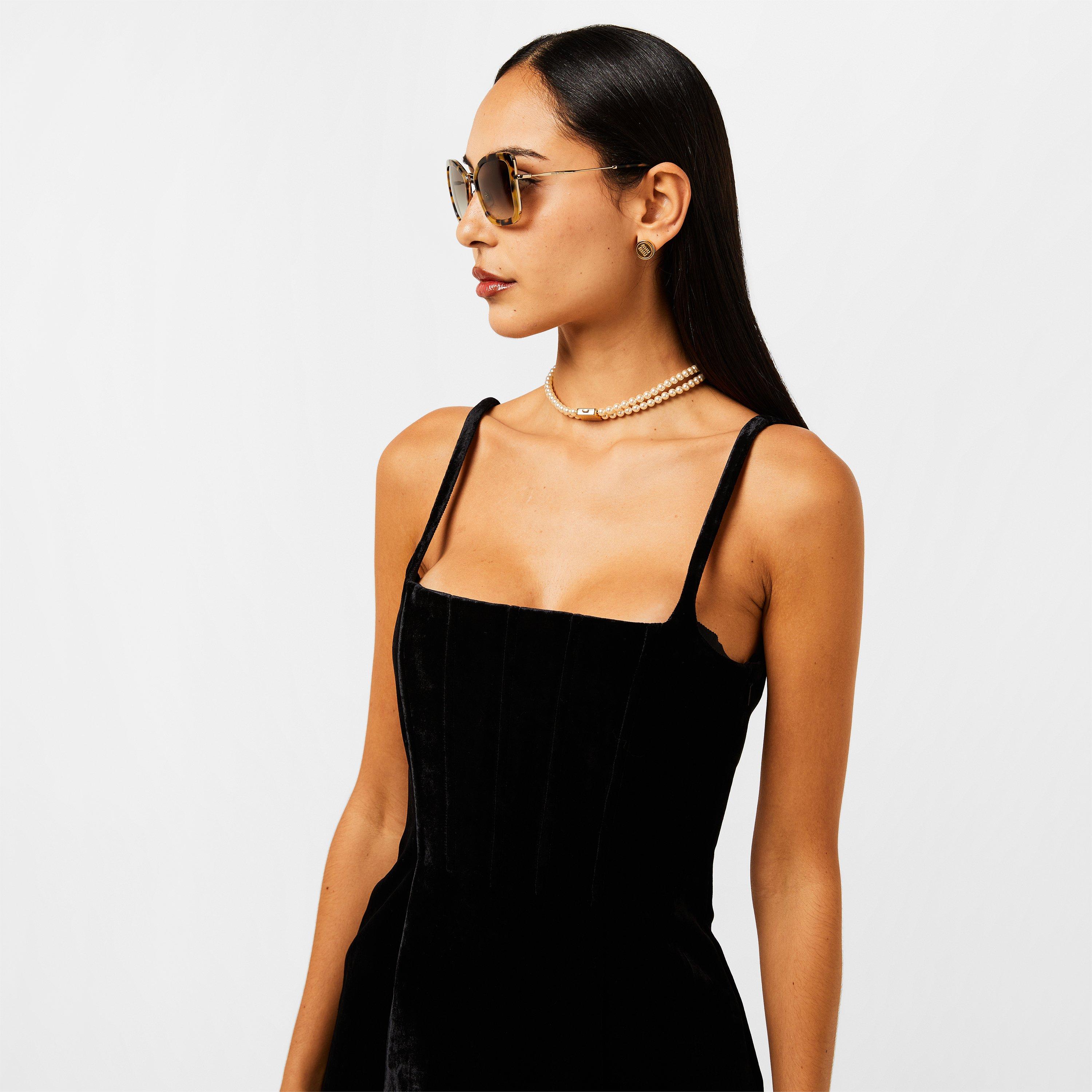 Grey - Miu Miu - Tortoise Shell Square Sunglasses - 2