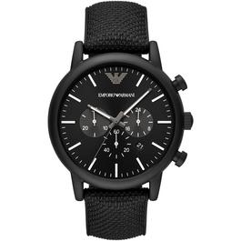 Emporio Armani Chronograph Black Silicone Backed Fabric Watch AR11450