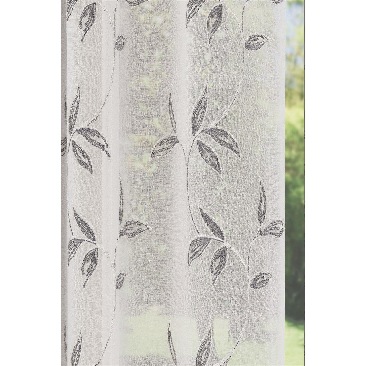 Grey - Enhanced Living - Oasis Embroidered Leaf Design Voile Panels - Pair - 3