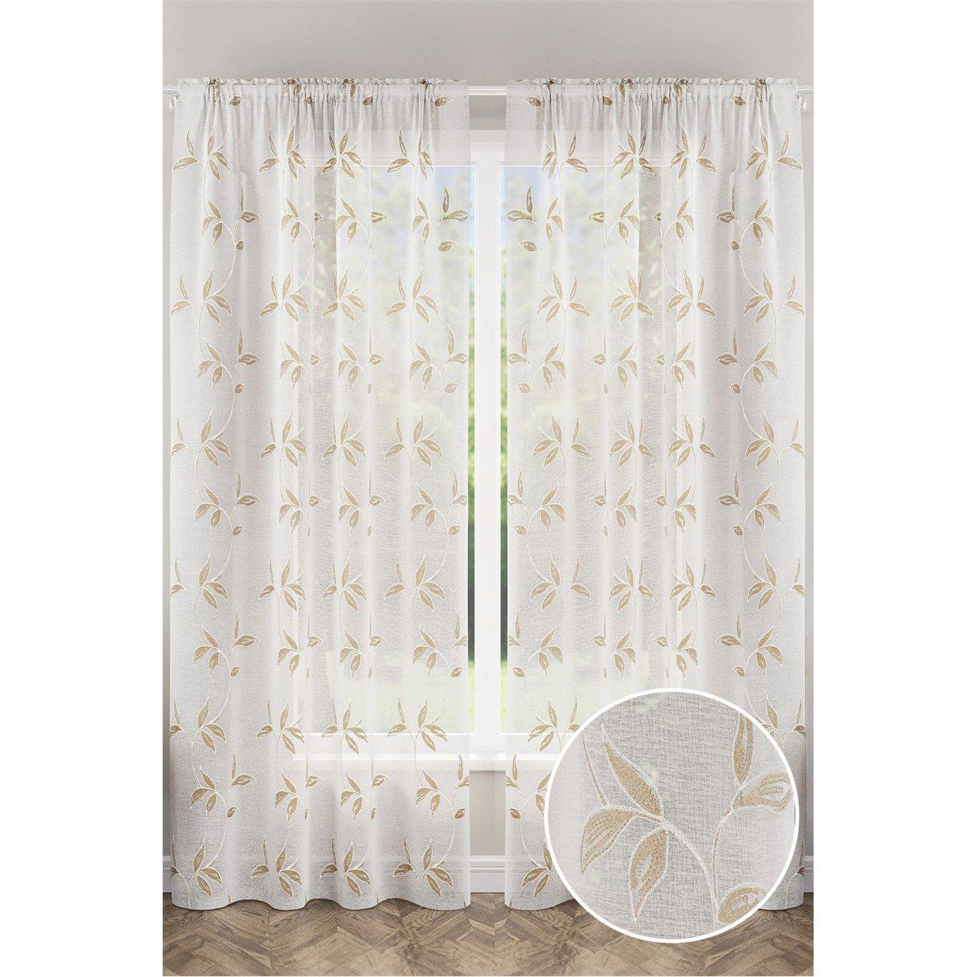 Tyrone Textiles  Oasis Embroidered Leaf Design Voile Panels - Pair - Natural - 140x137cm