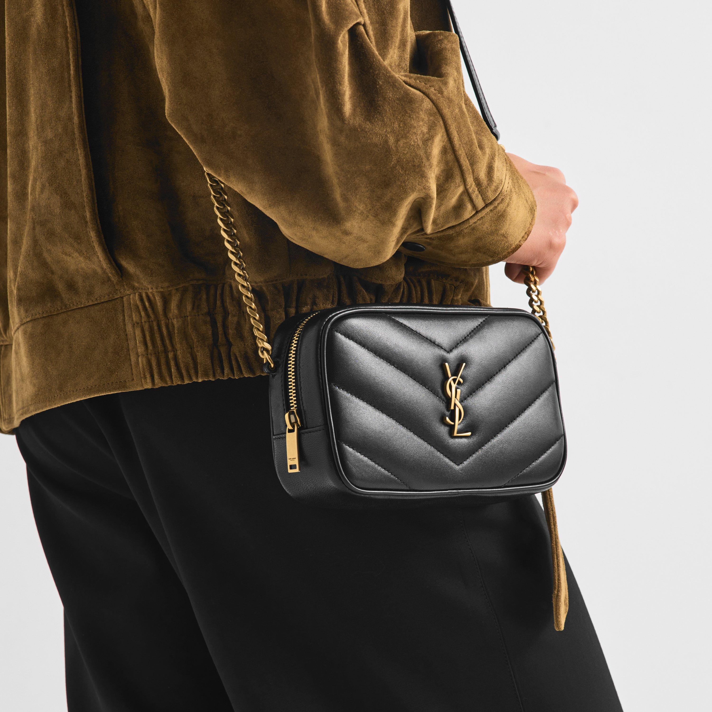 Black/Gold - Saint Laurent - Women's Mini Lou Leather Camera Bag - 3