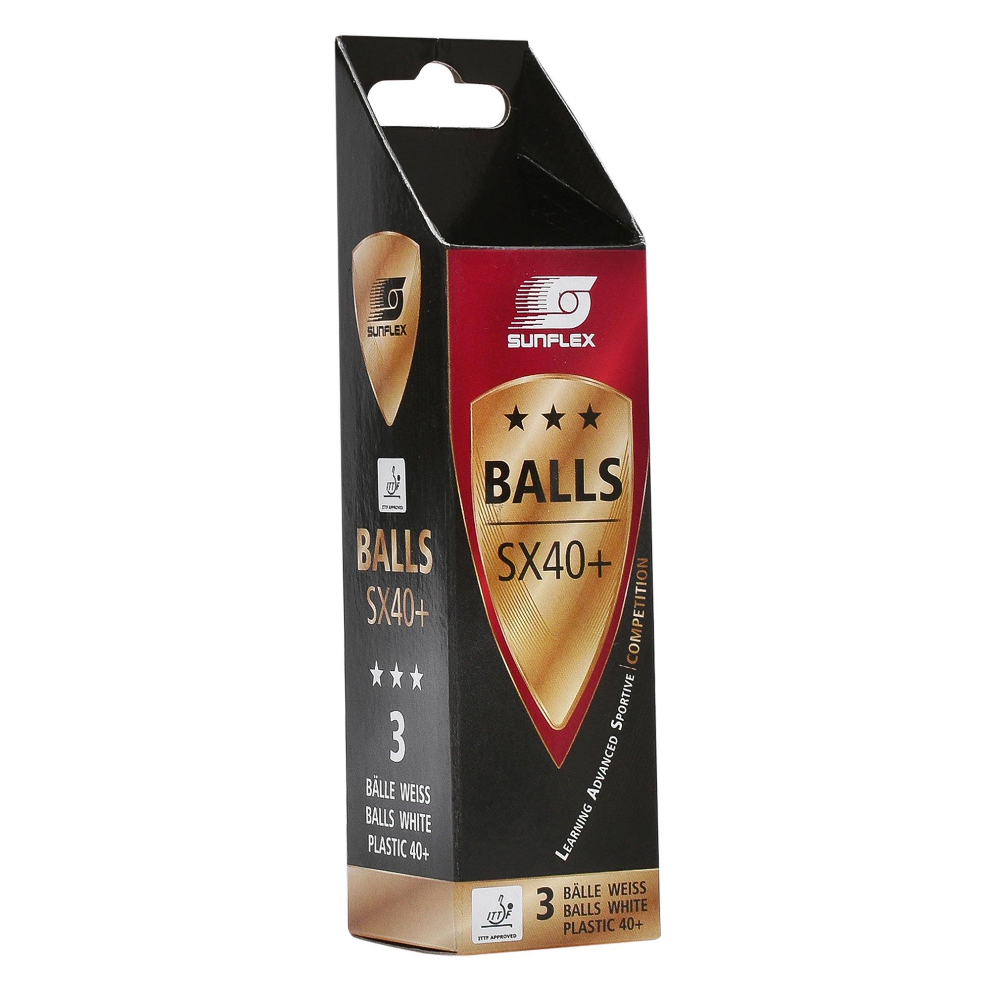 White - Sunflex - 3 Star SX40 Plus Table Tennis Balls 3 Pack - 3
