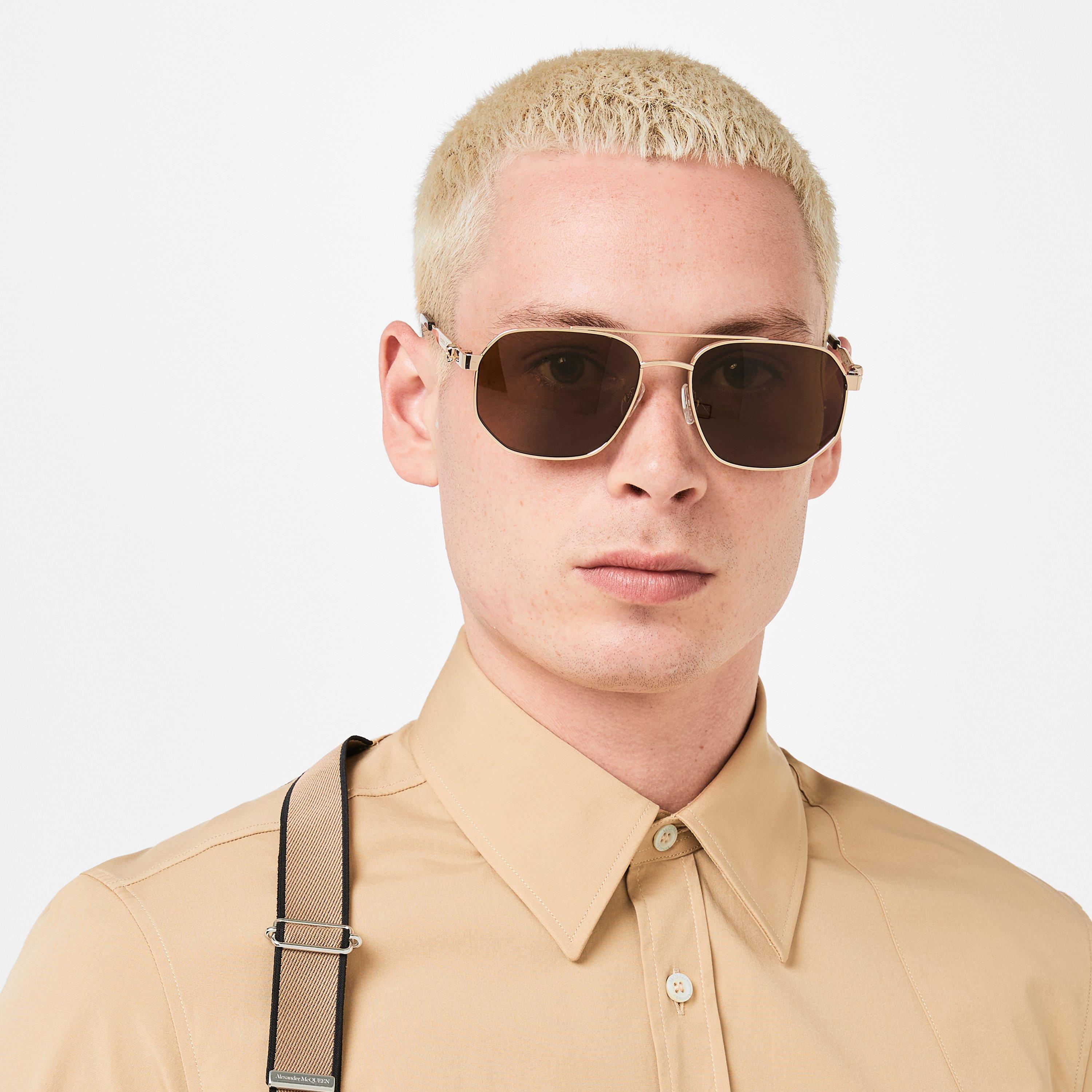 Gold/Brown - Alexander McQueen - Men's Aviator Sunglasses - 2