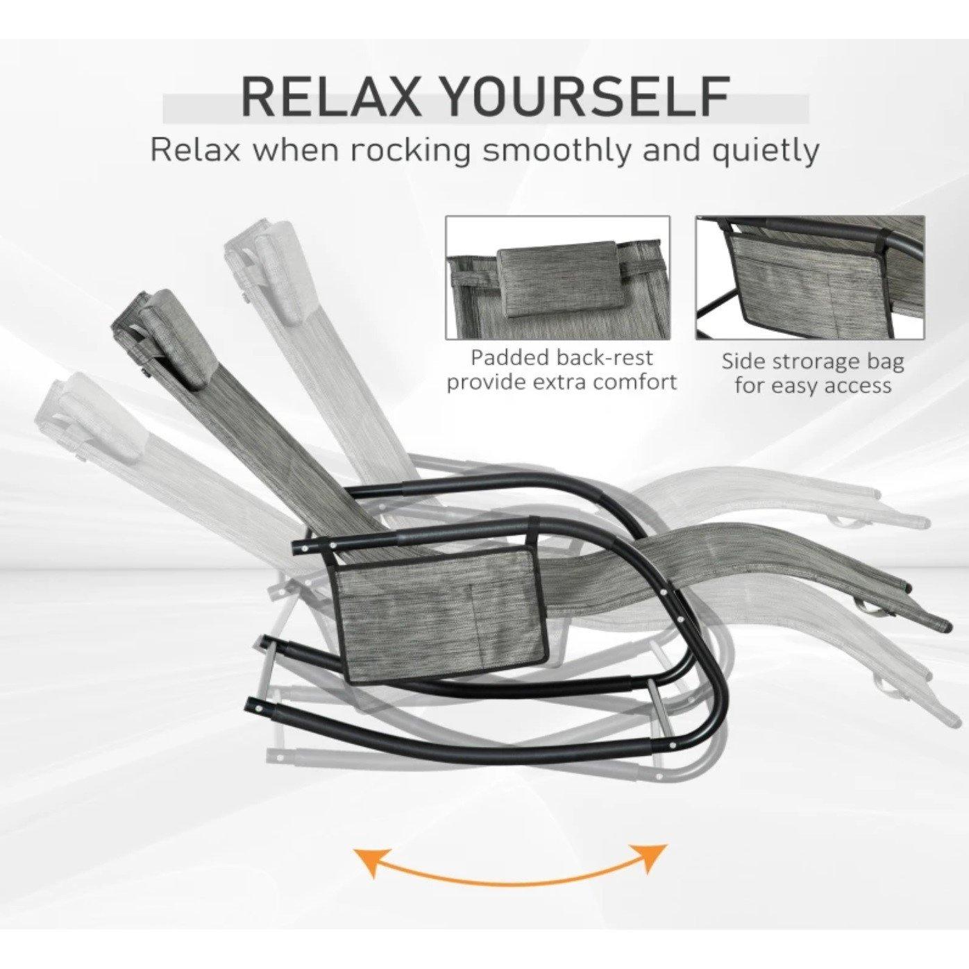 Dark Grey - Outsunny - Breathable Mesh Rocking Chair Lounger - 5