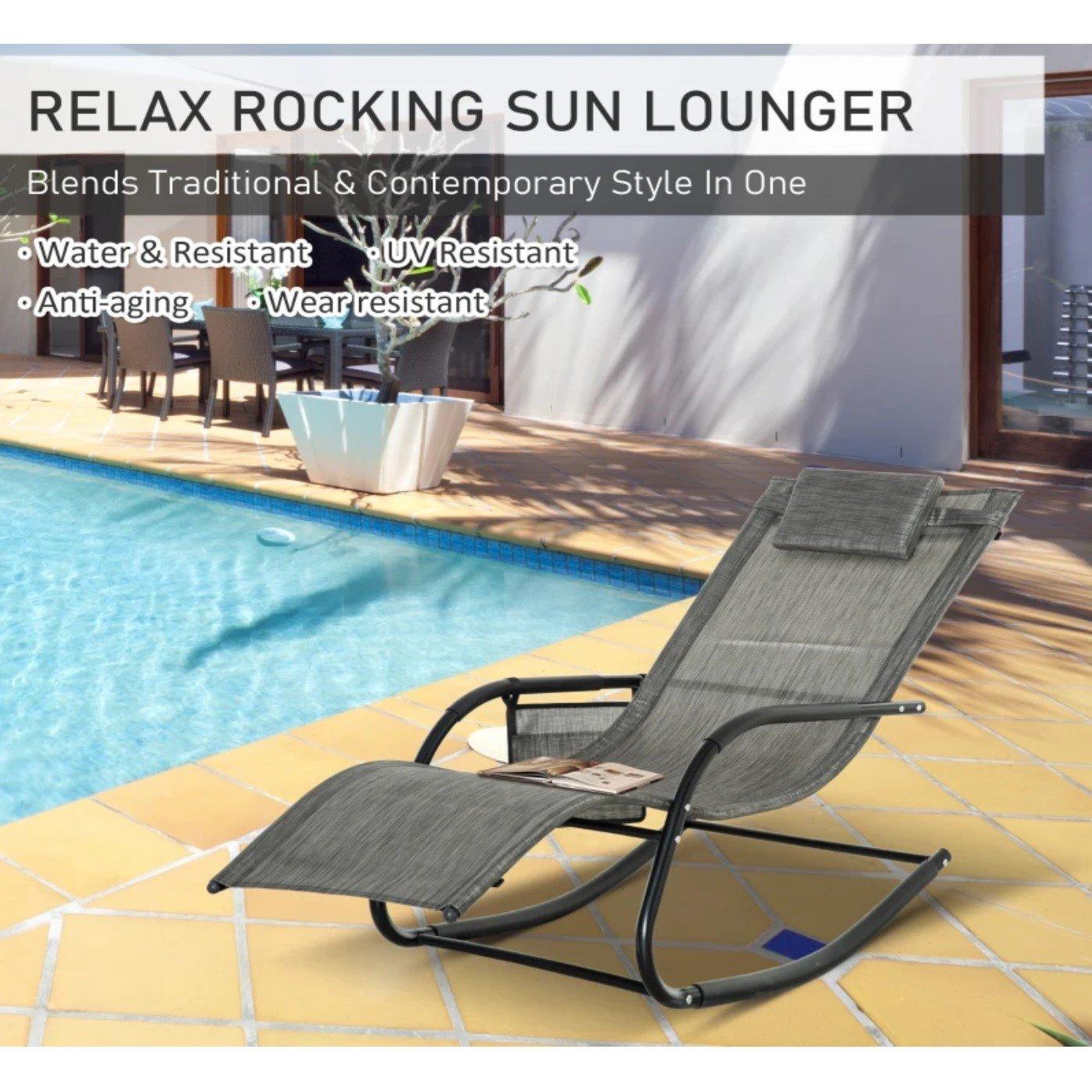 Dark Grey - Outsunny - Breathable Mesh Rocking Chair Lounger - 6