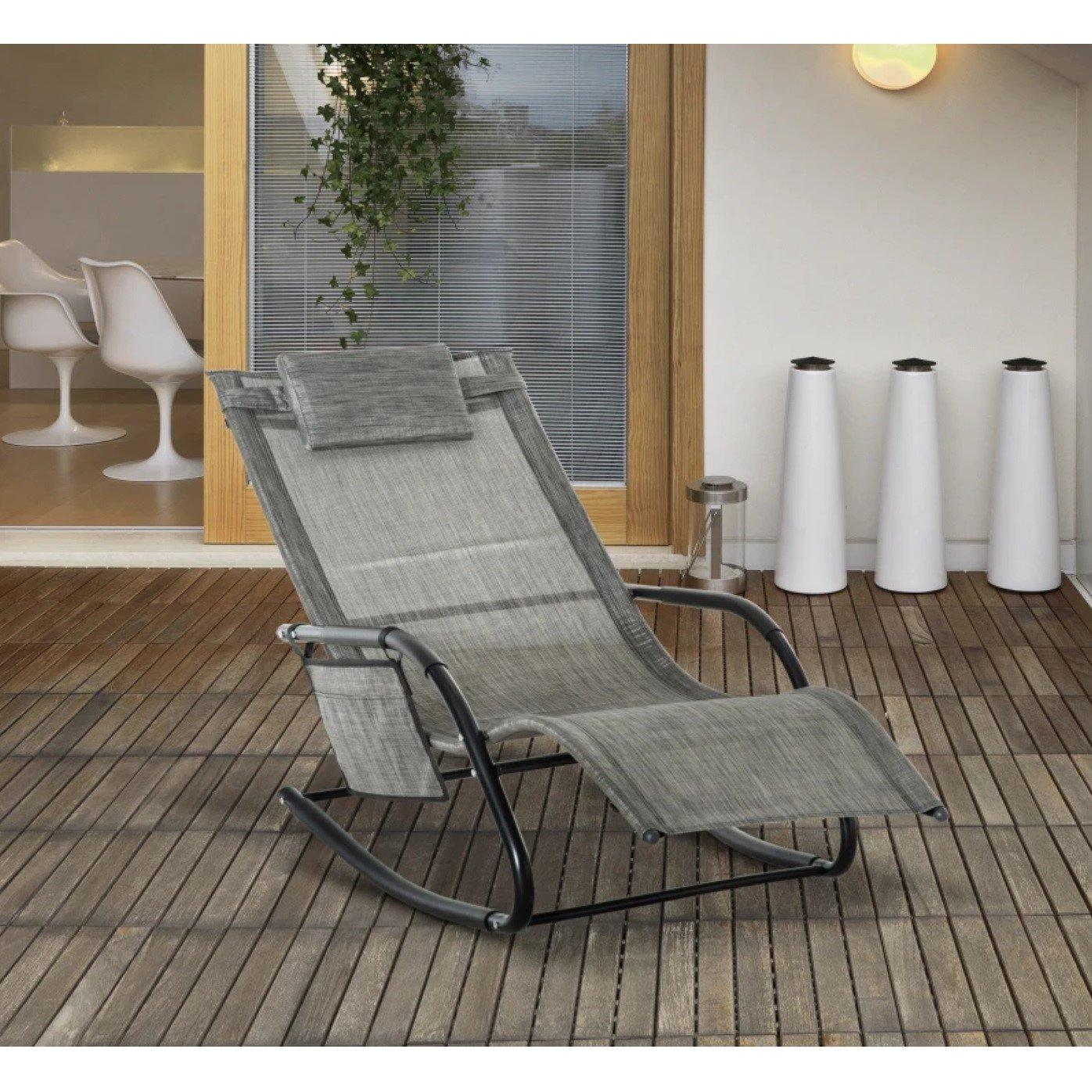 Dark Grey - Outsunny - Breathable Mesh Rocking Chair Lounger - 7