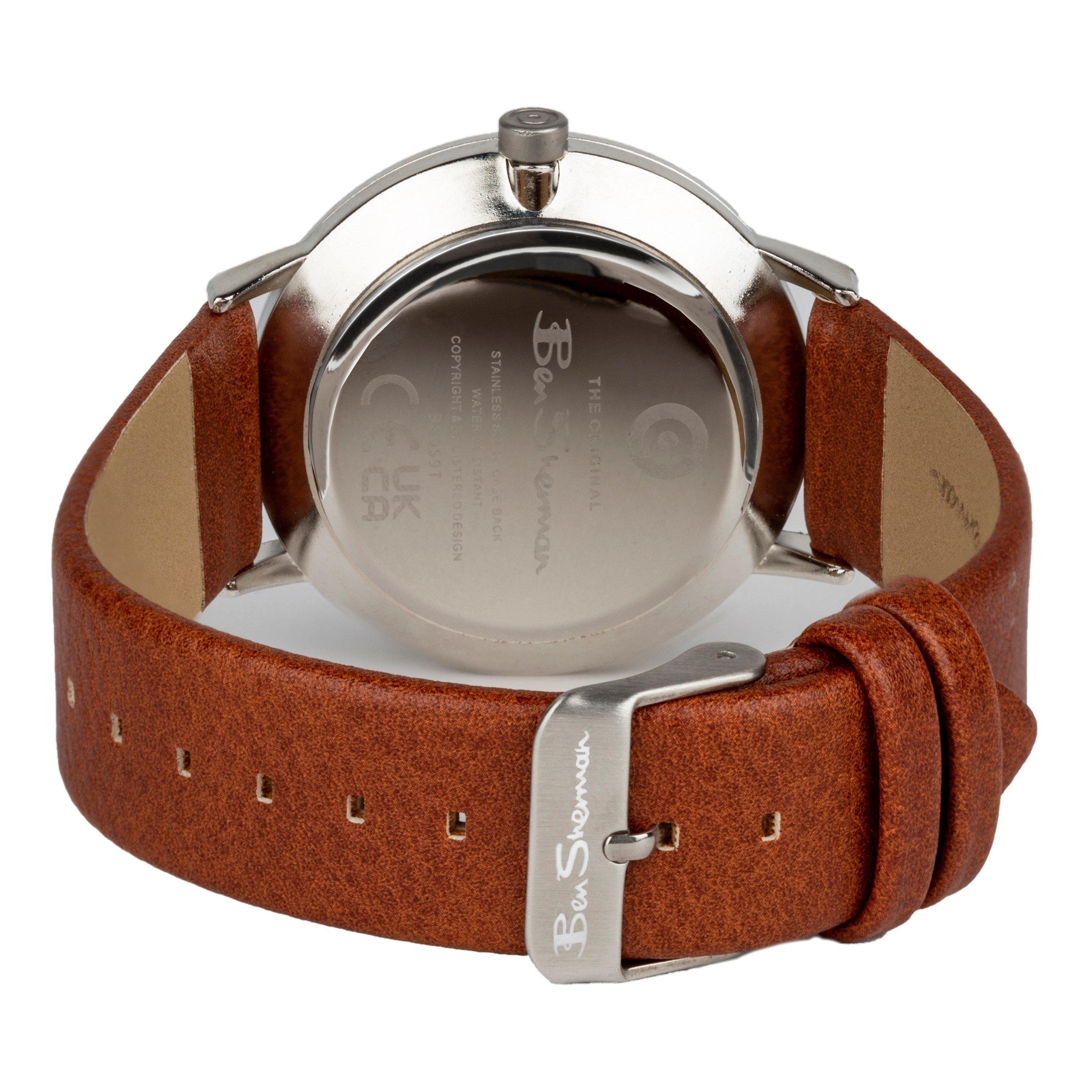 Srebrno/ smeđe - Ben Sherman - Men's Leather Strap Analogue Quartz Watch - 3