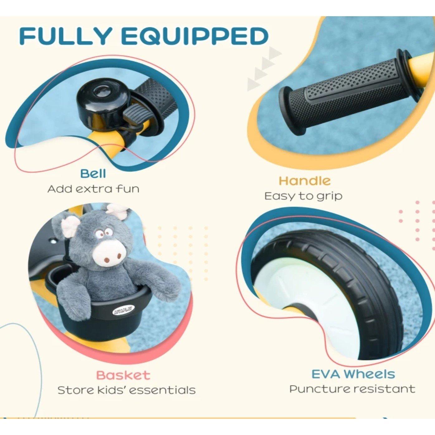 Yellow - HOMCOM - AIYAPLAY Kids Trike with Adjustable Seat 2-5 Years - 6