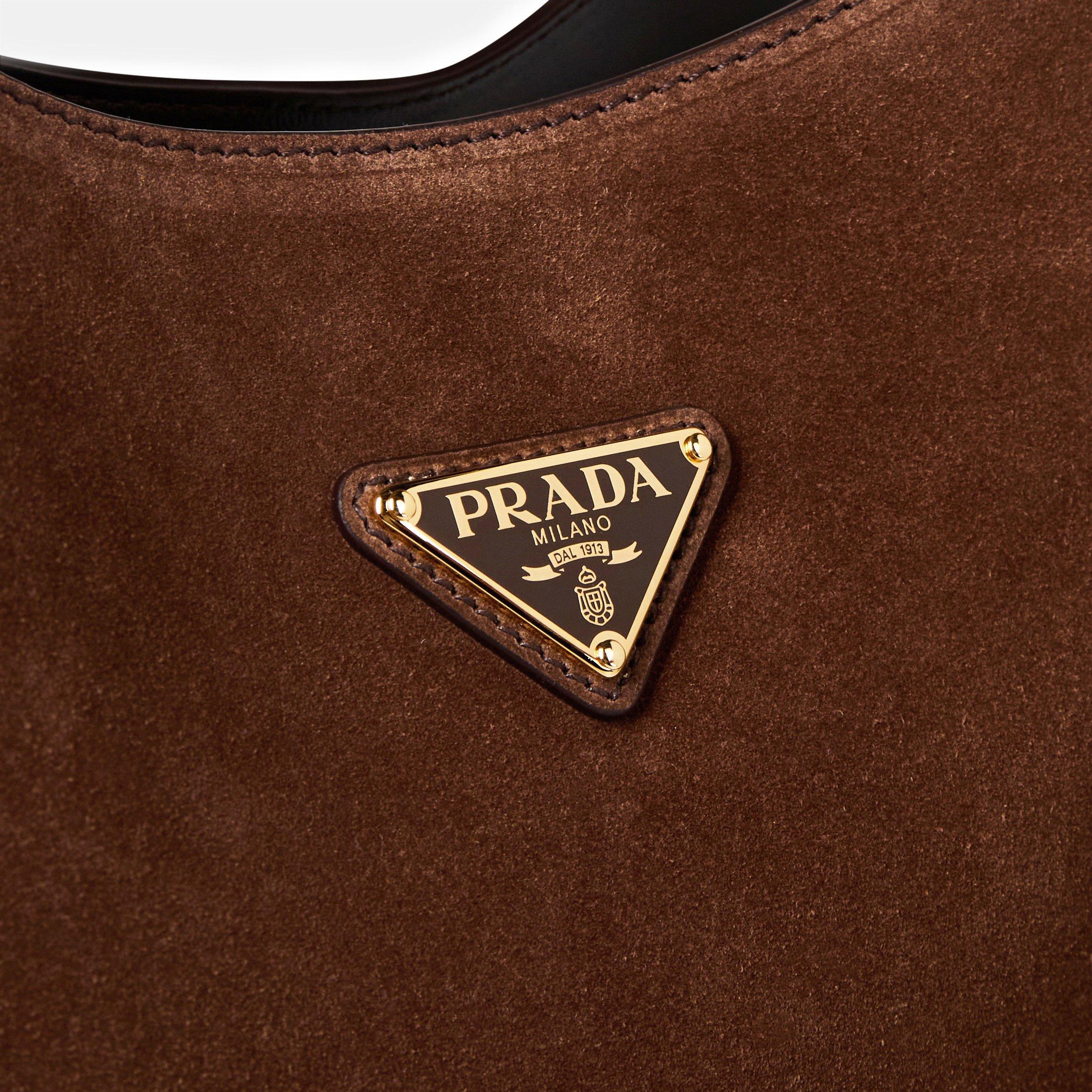 Cacao - Prada - Women'S Logo Large Suede Shoulder Tote Bag - 4
