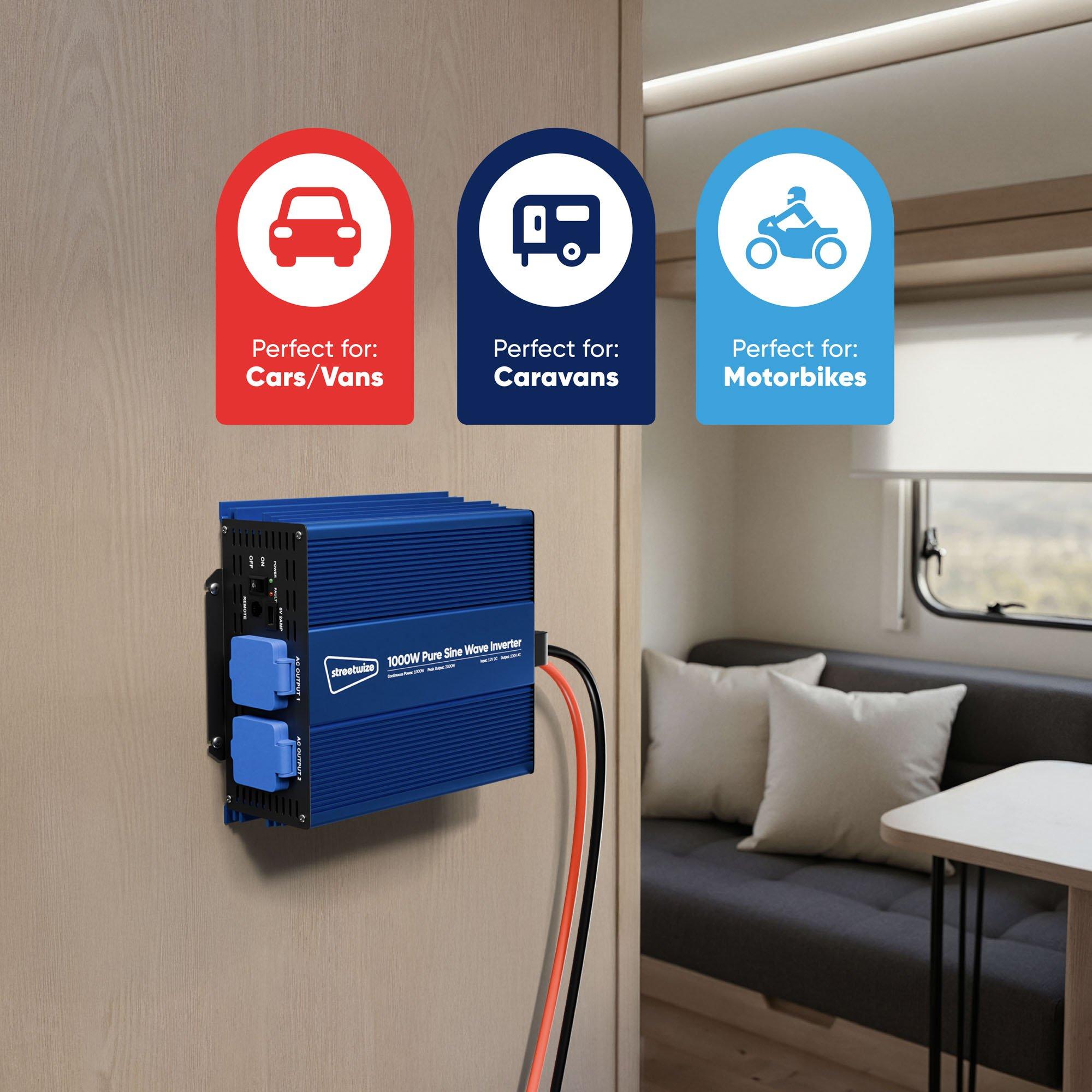 Blue - Streetwize - 1000 Watt Pure Sine Wave Inverter - 7