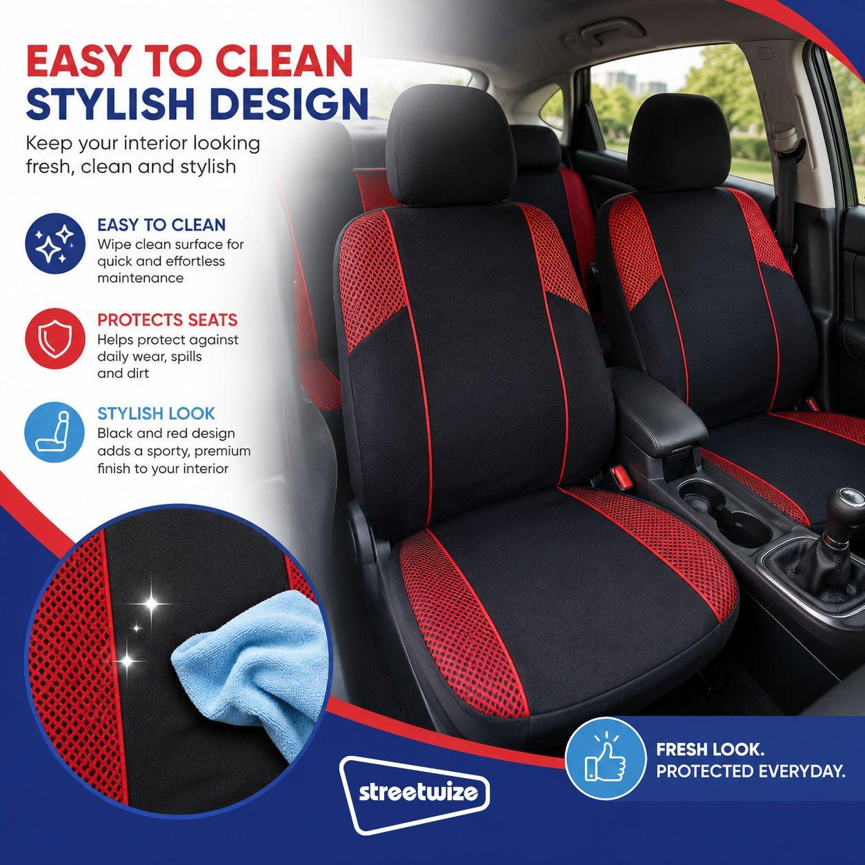 Black/Red - Streetwize - Arizona Seat Cover Set -Black/Red - 6