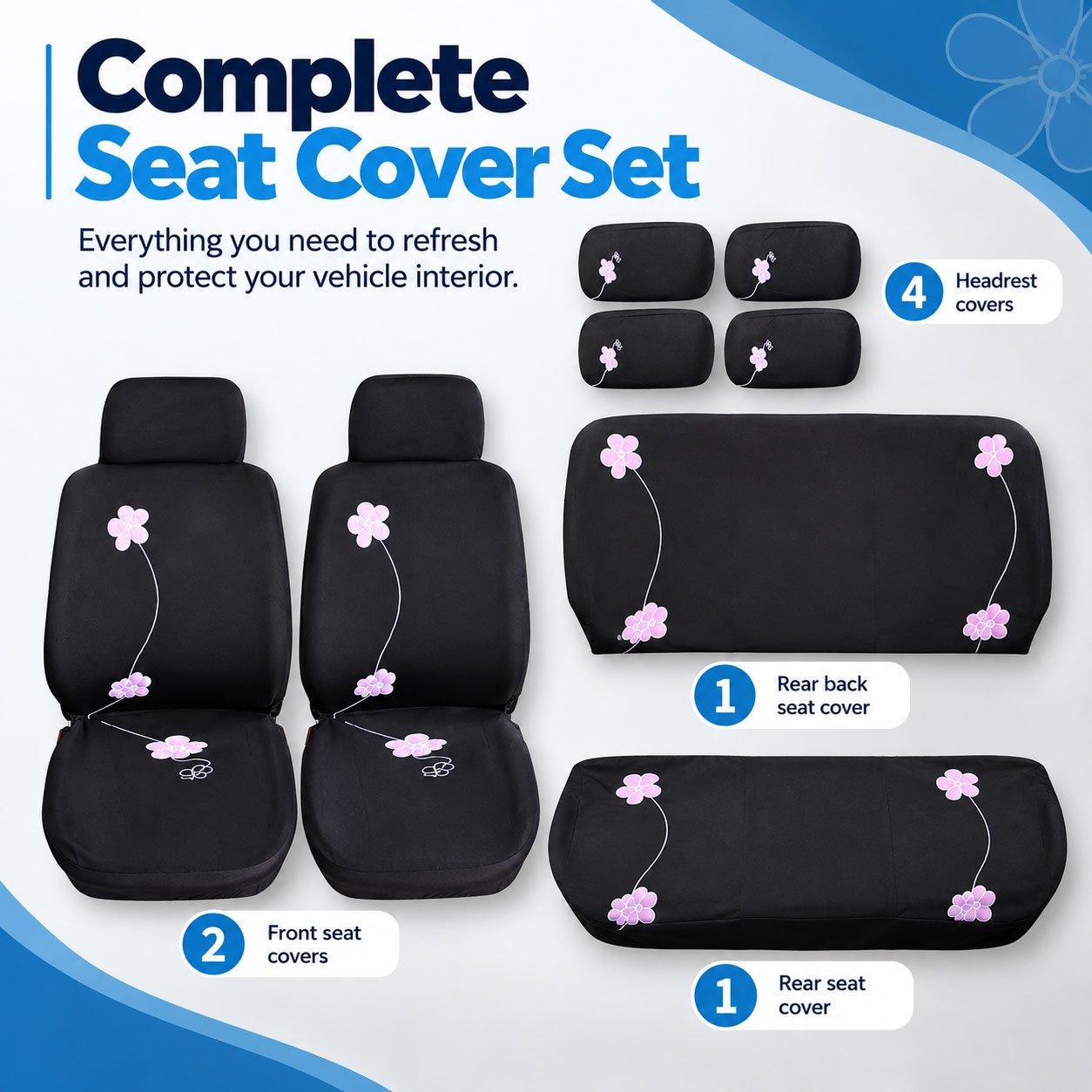 Black/Pink - Streetwize - Bloom Seat Cover Set - 3