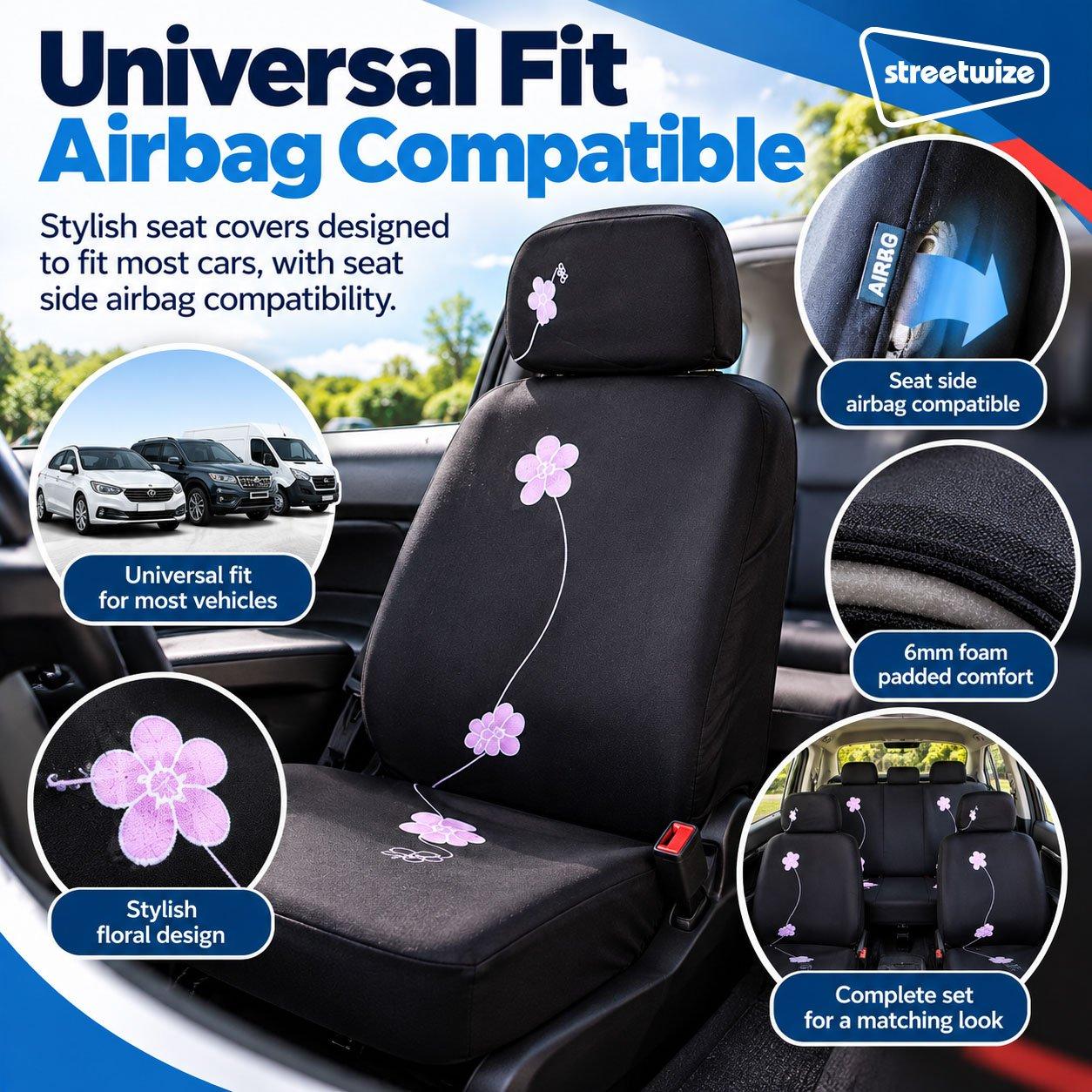 Black/Pink - Streetwize - Bloom Seat Cover Set - 4