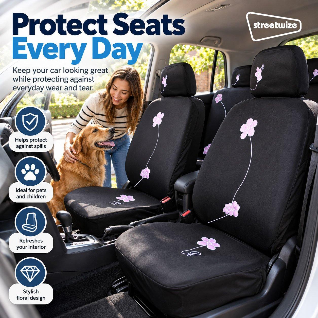 Black/Pink - Streetwize - Bloom Seat Cover Set - 7
